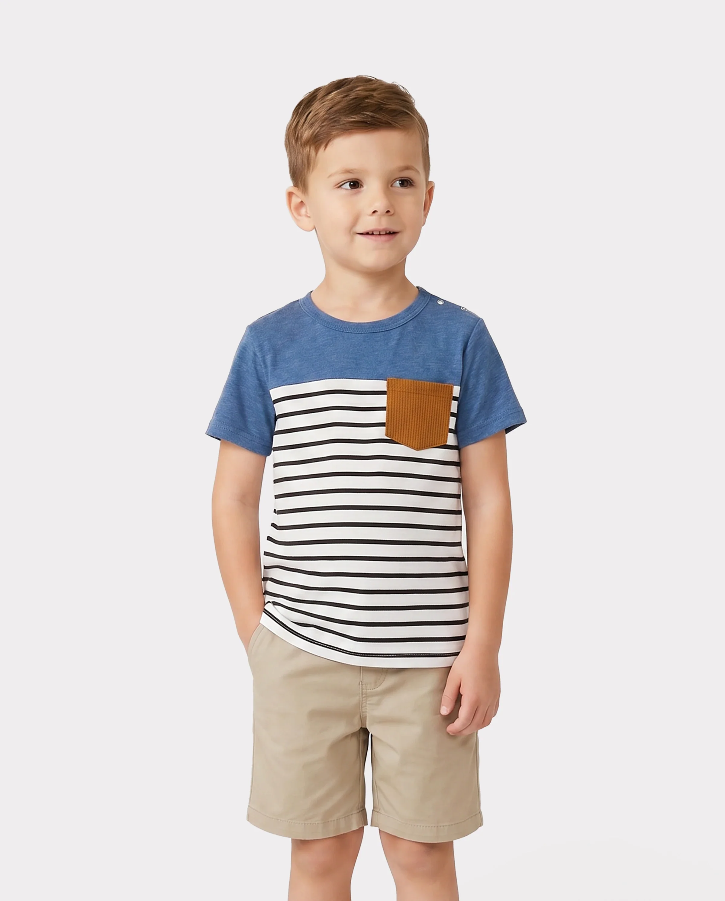 Family Matching Soft Casual Outfit with Below Knee Dresses, Front Buttons, Belted Design Blue - Image 5