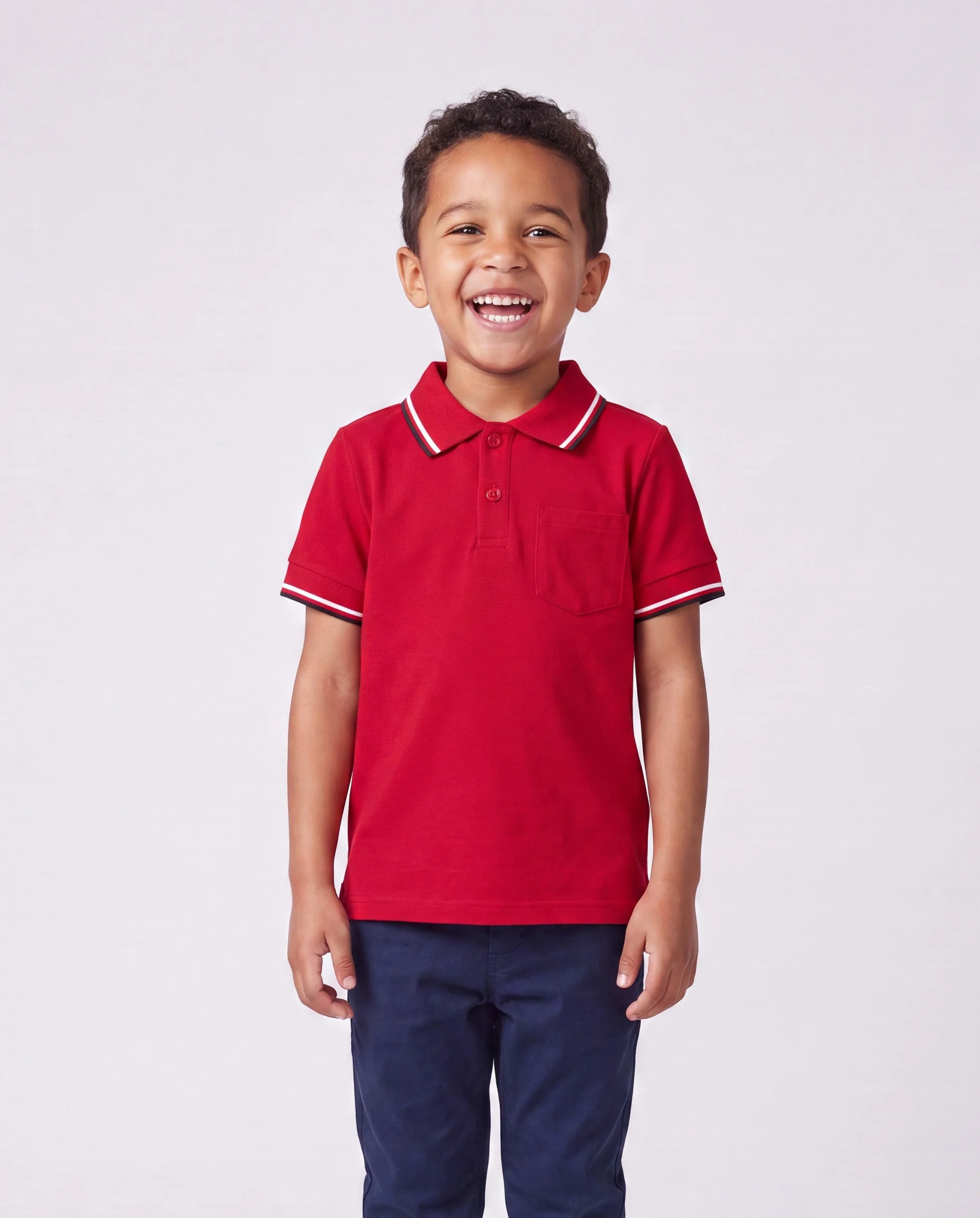 Family Matching Solid Color Short-sleeve Laper-collar Tops and Mermaid/Mesh Dresses Sets Red - Image 5