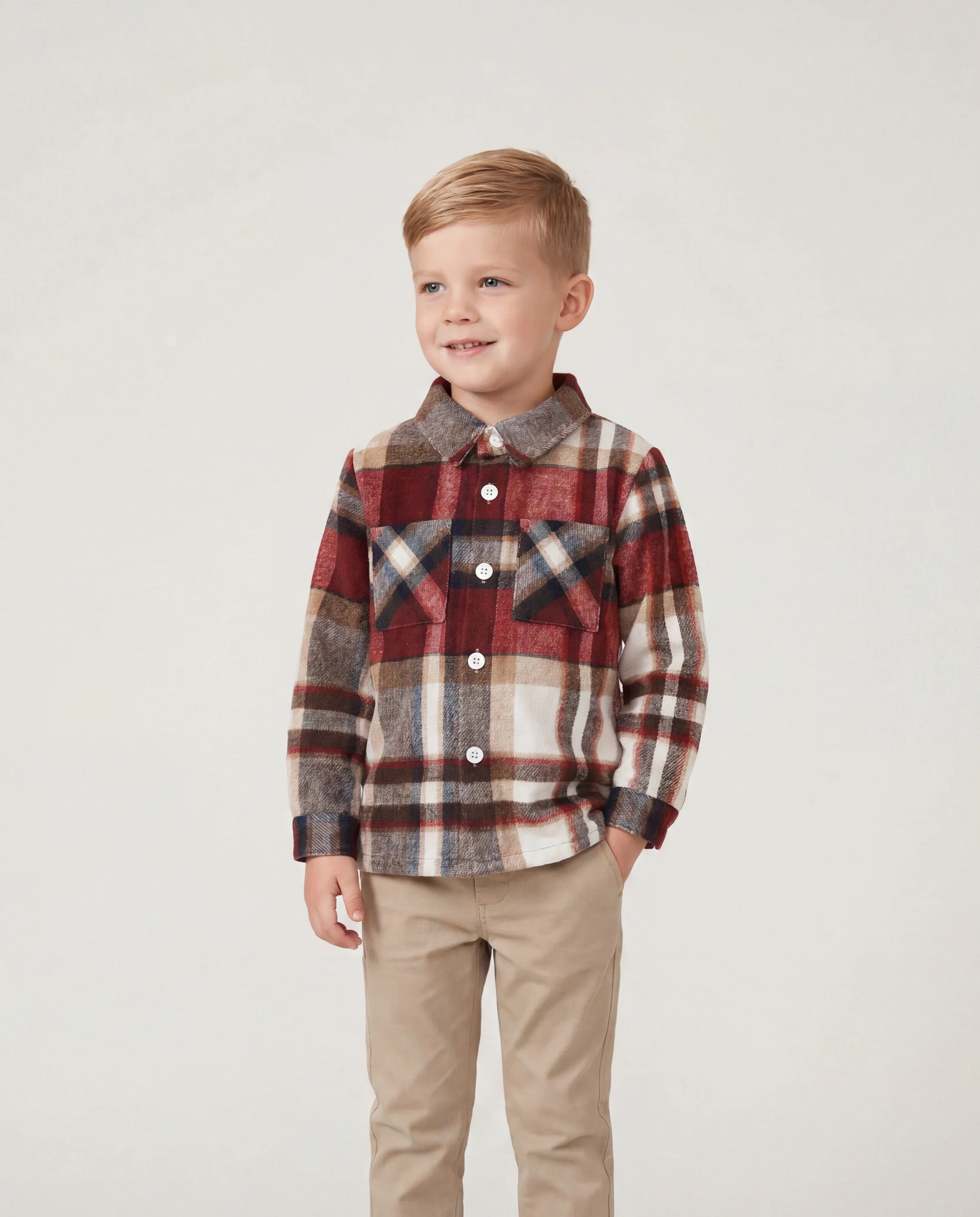 Family Matching Solid Ribbed Spliced Plaid Belted Dresses and Long-sleeve Button Up Shirts Sets MAROON - Image 5