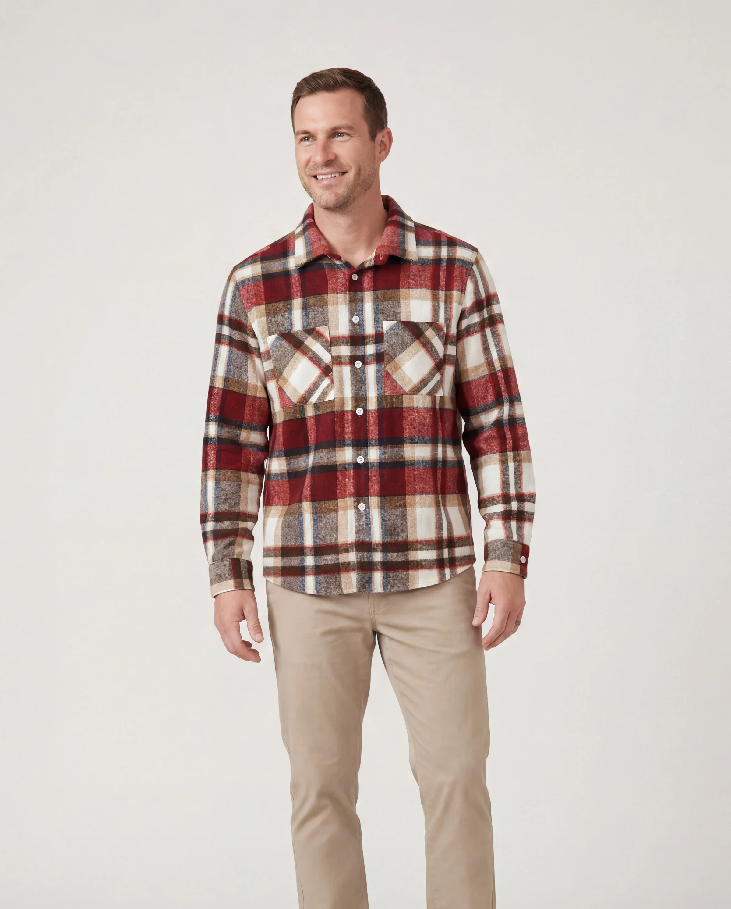 Family Matching Solid Ribbed Spliced Plaid Belted Dresses and Long-sleeve Button Up Shirts Sets MAROON - Image 6
