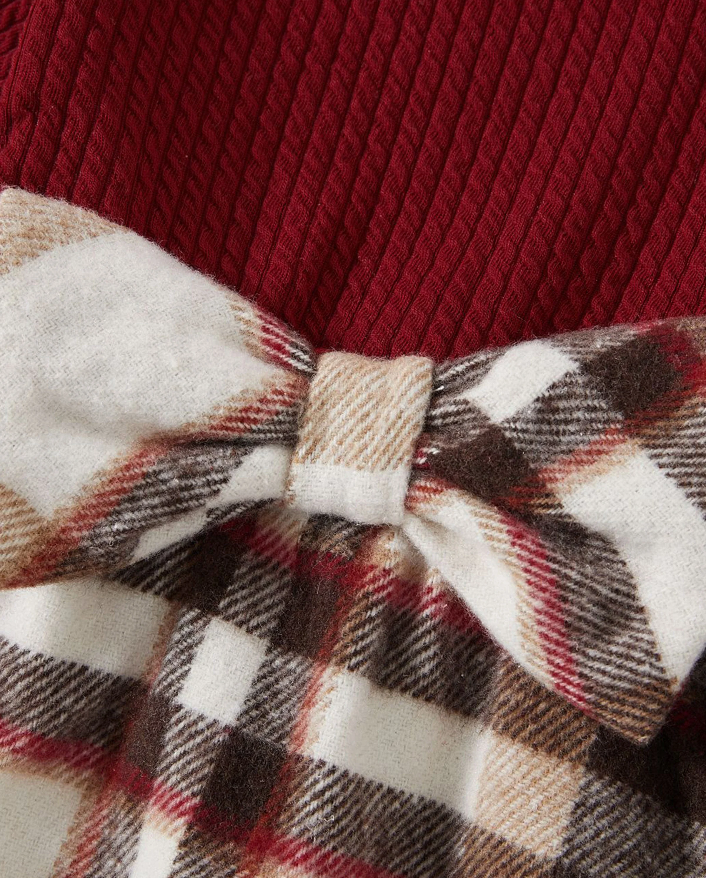 Family Matching Solid Ribbed Spliced Plaid Belted Dresses and Long-sleeve Button Up Shirts Sets MAROON - Image 8