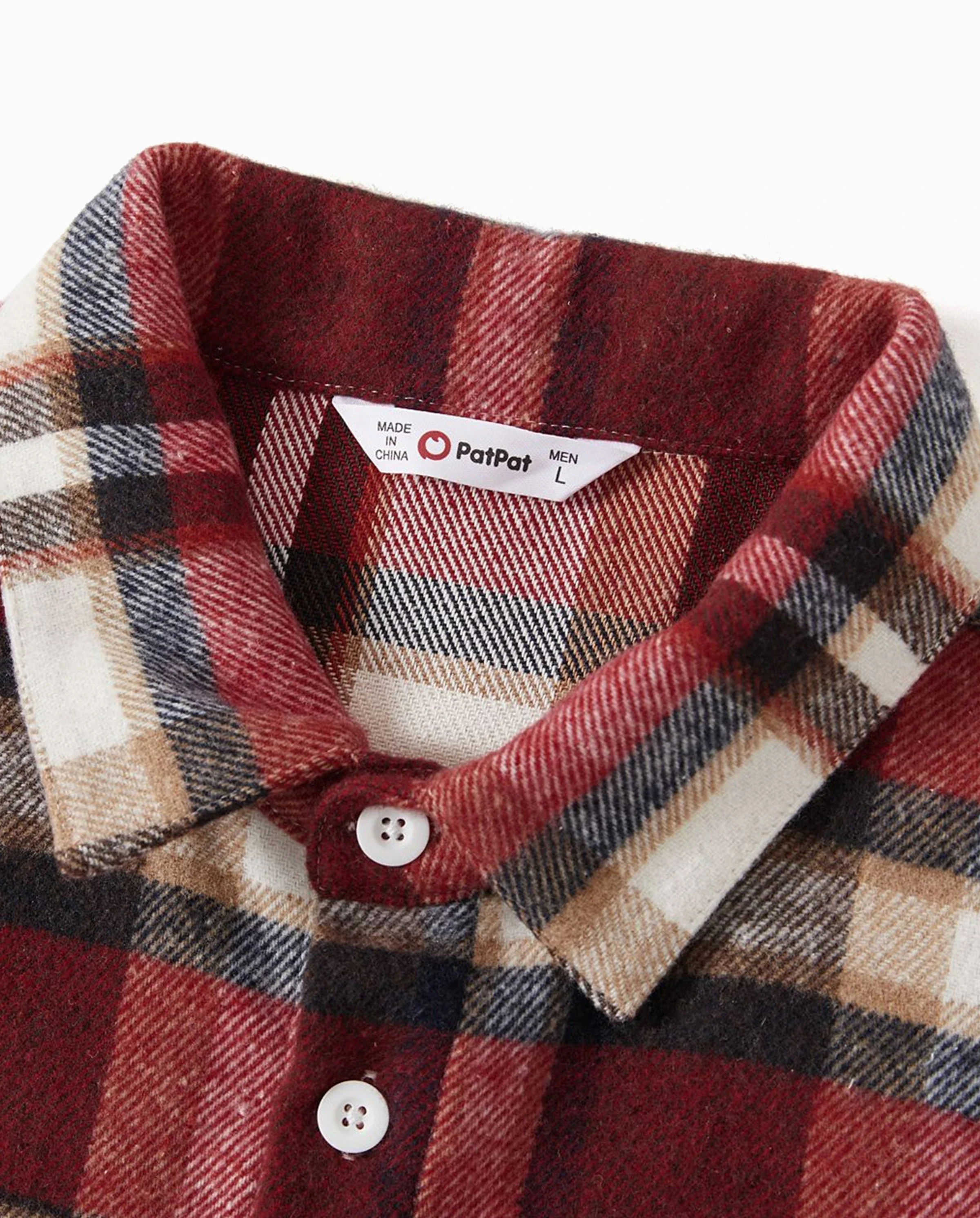 Family Matching Solid Ribbed Spliced Plaid Belted Dresses and Long-sleeve Button Up Shirts Sets MAROON - Image 9