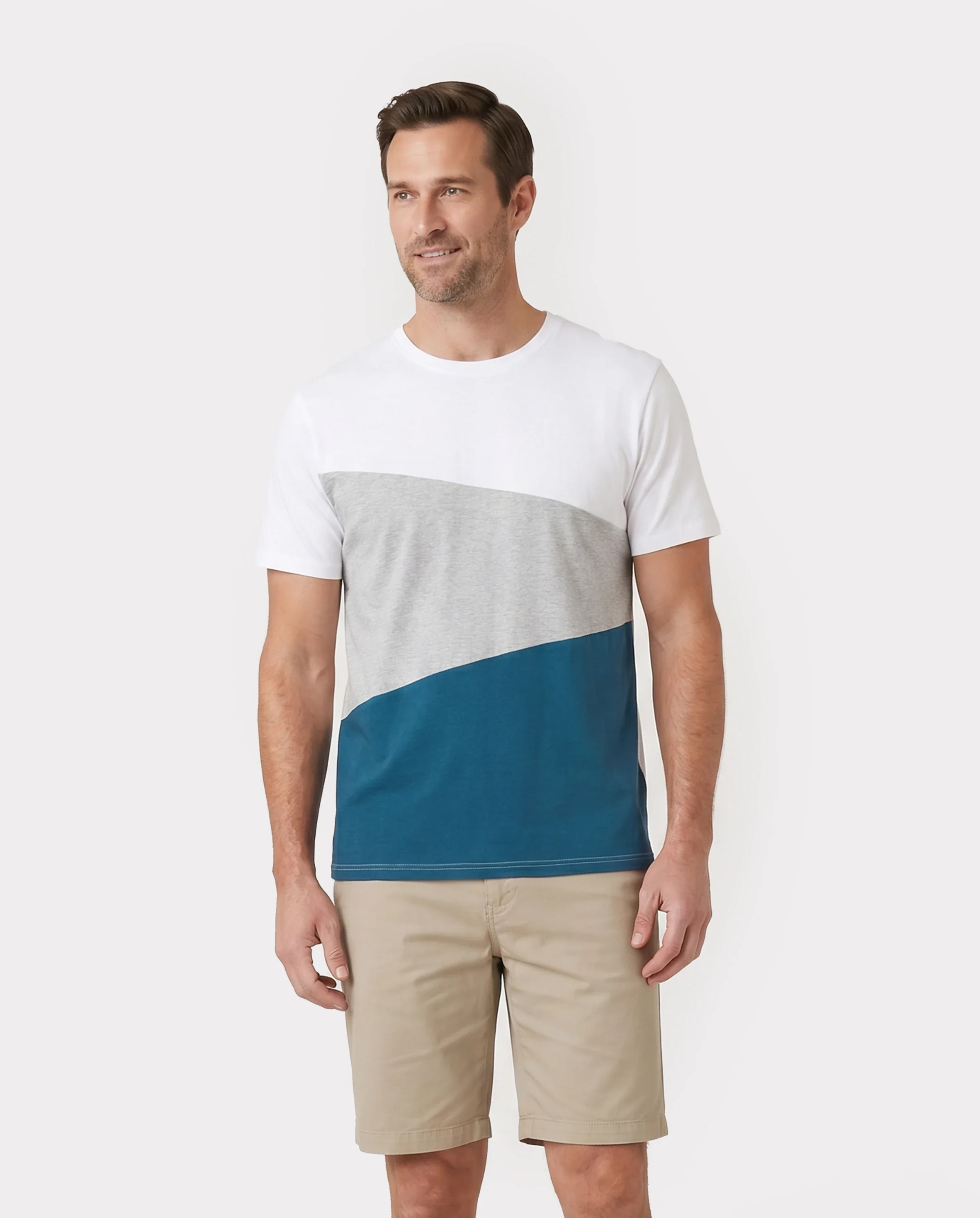 Family Matching Solid V Neck Flutter-sleeve Splicing Floral Print Dresses and Short-sleeve Colorblock T-shirts Sets Azure- - Image 6