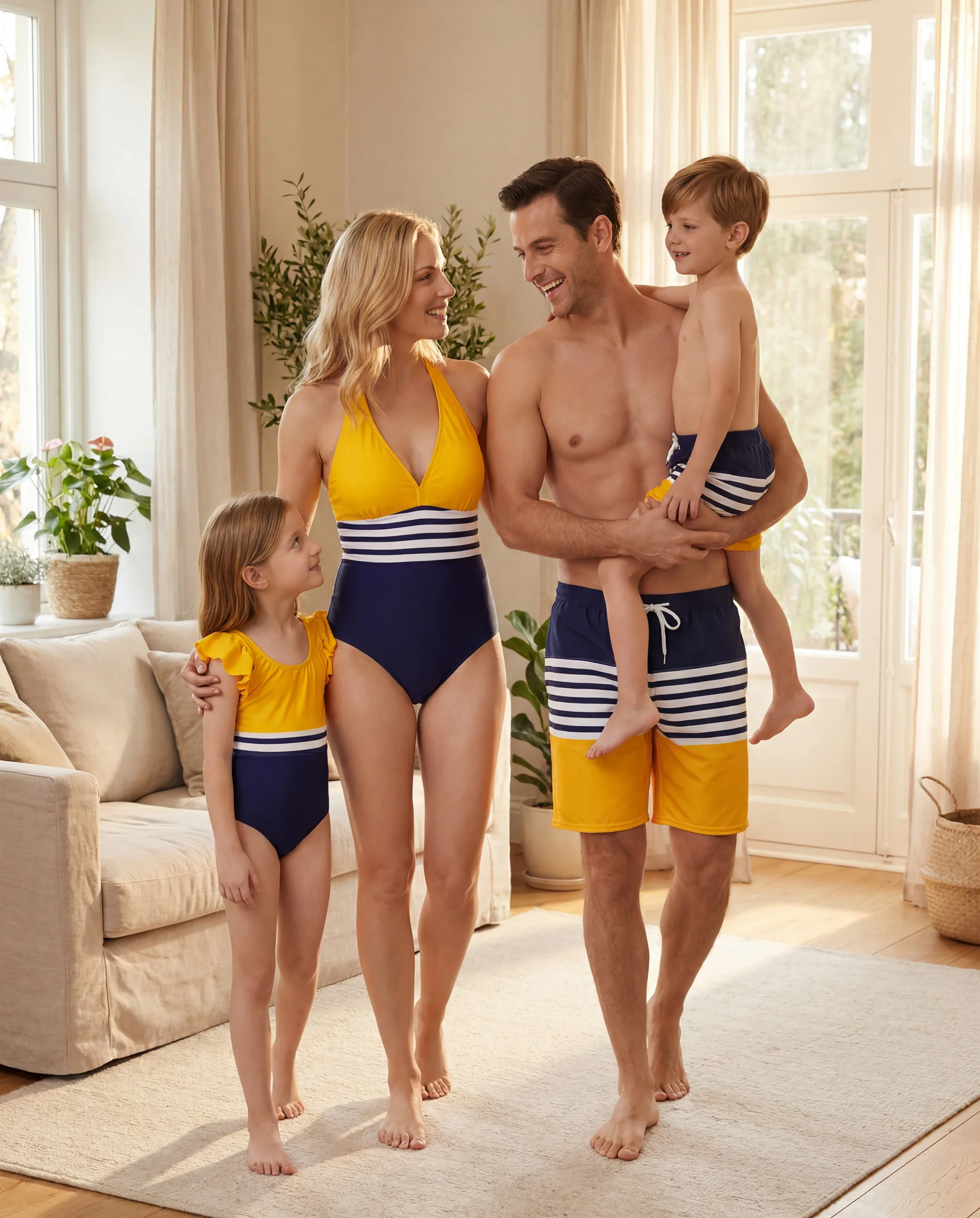 Family Matching Stripe & Colorblock Spliced One Piece Swimsuit or Swim Trunks Shorts ColorBlock - Image 10