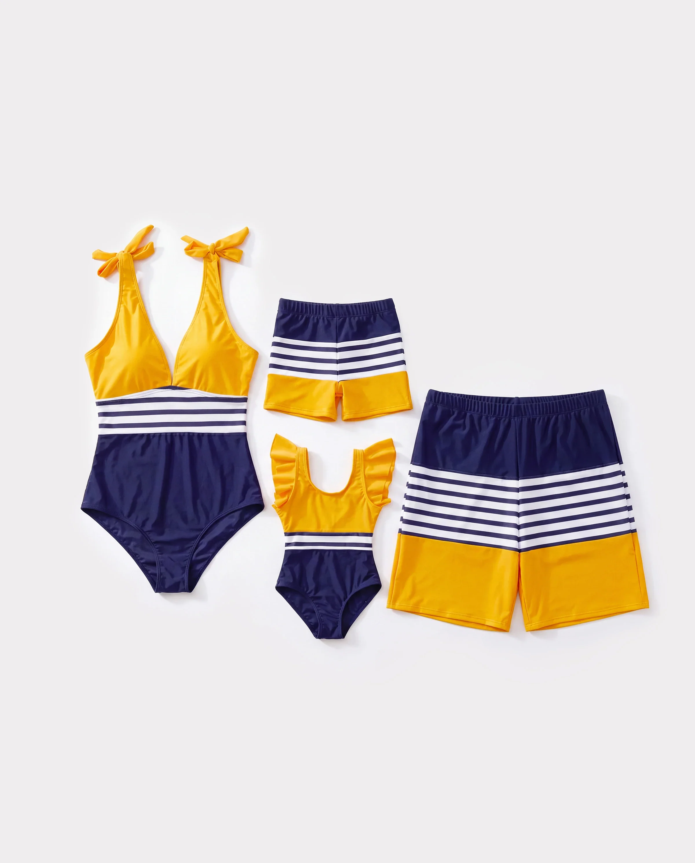 Family Matching Stripe & Colorblock Spliced One Piece Swimsuit or Swim Trunks Shorts ColorBlock - Image 9