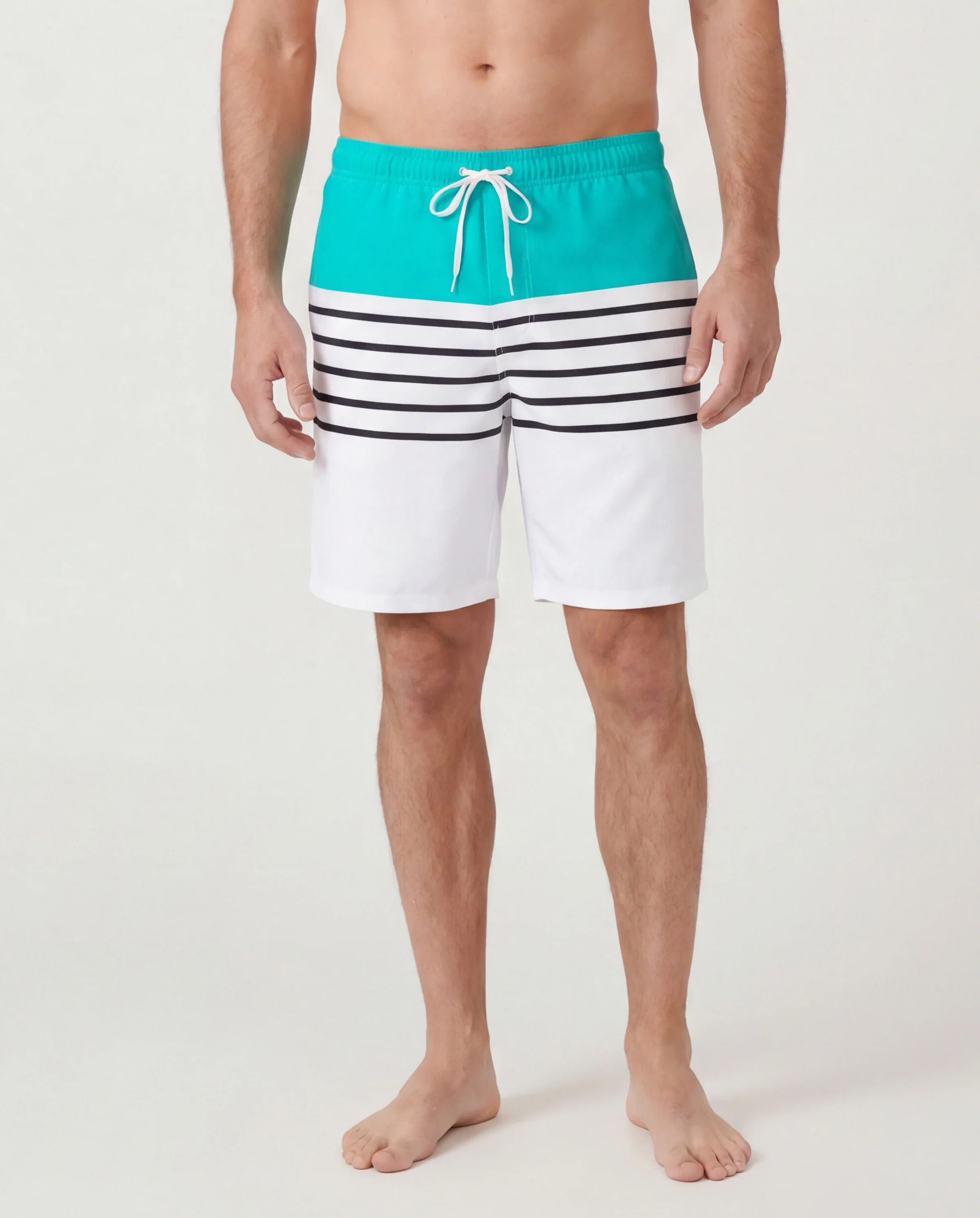 Family Matching Striped Spliced Cut Out One-piece Swimsuit and Colorblock Swim Trunks Green/White - Image 5