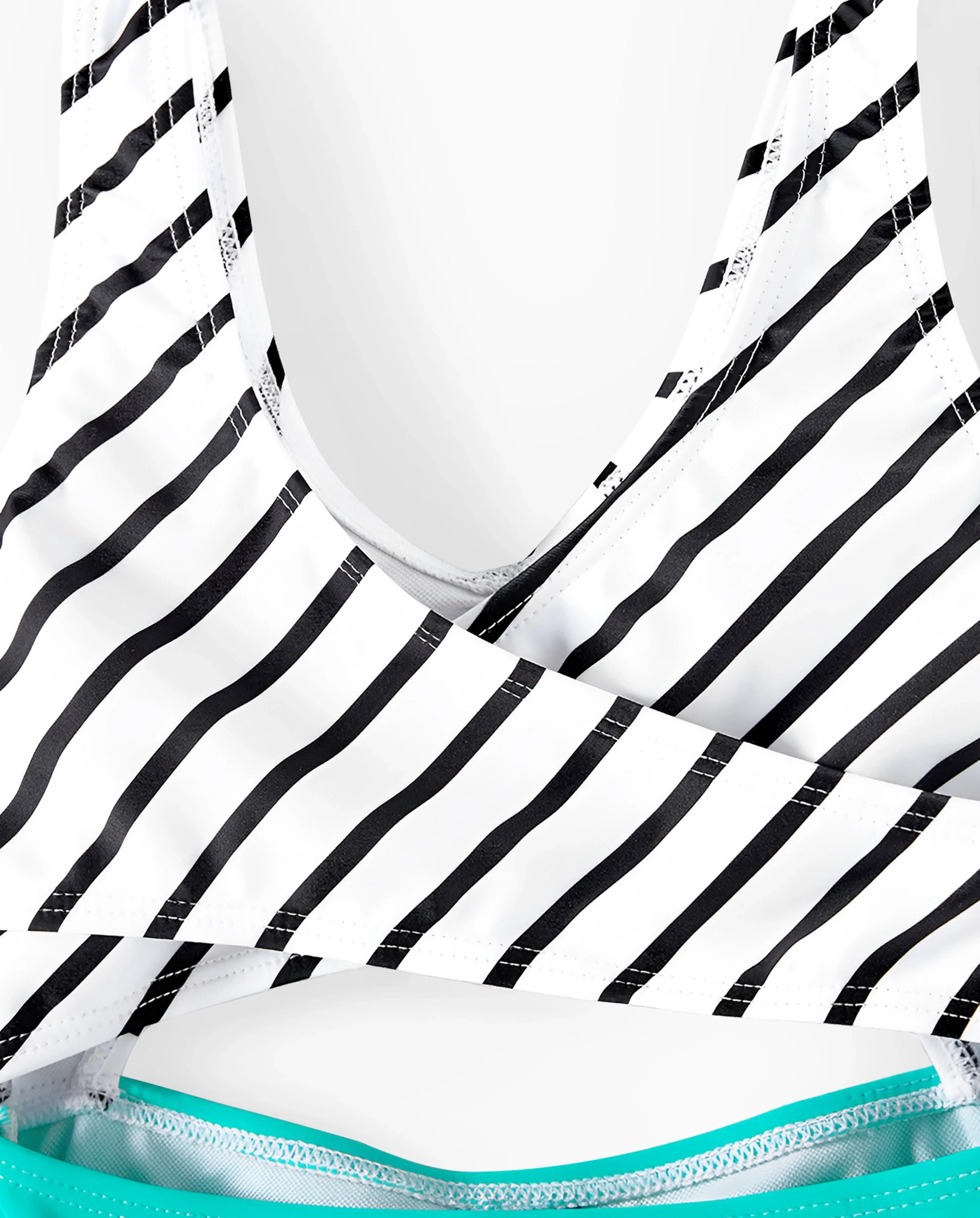 Family Matching Striped Spliced Cut Out One-piece Swimsuit and Colorblock Swim Trunks Green/White - Image 7