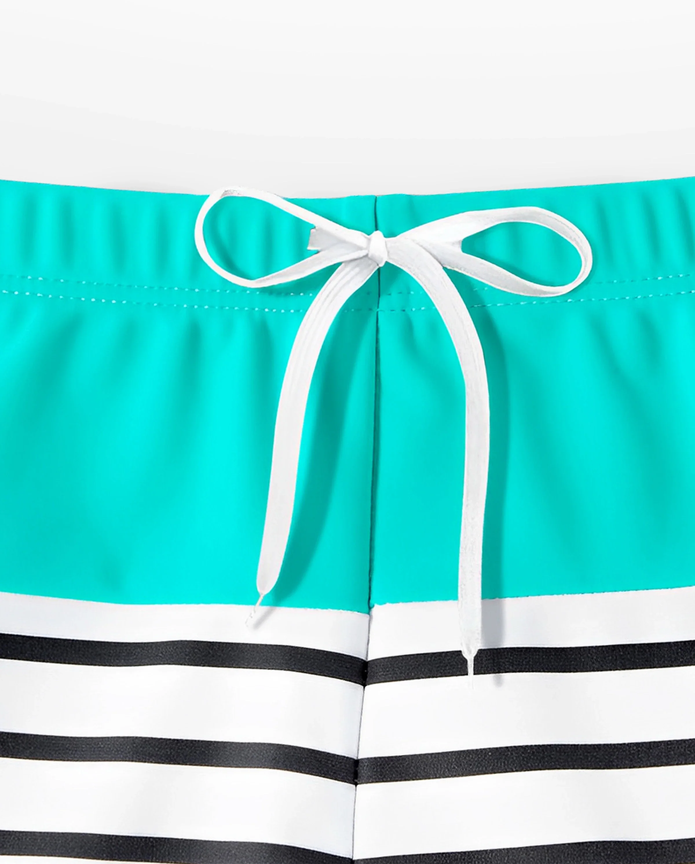 Family Matching Striped Spliced Cut Out One-piece Swimsuit and Colorblock Swim Trunks Green/White - Image 8