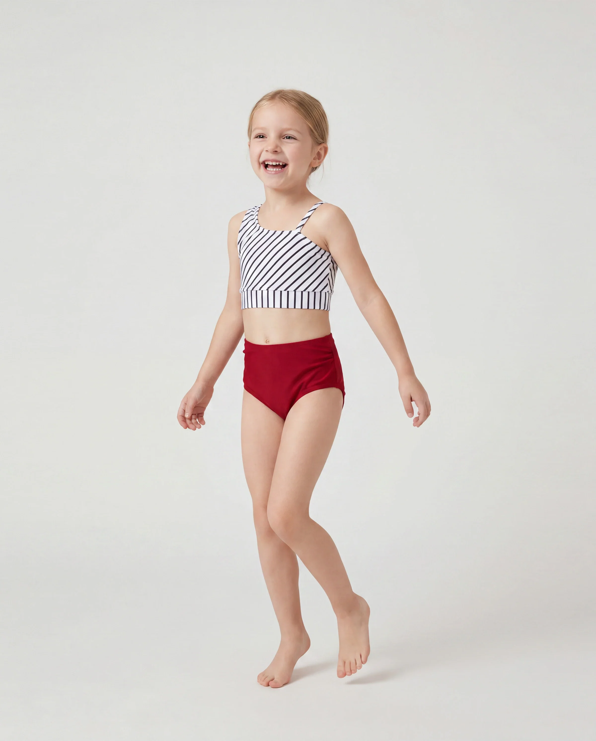 Family Matching Swimsuits Red Striped One-Shoulder Bikini or Colorblock Swim Trunks Matching Beachwear Outfits for Summer, Cruise, Vacation Red - Image 3
