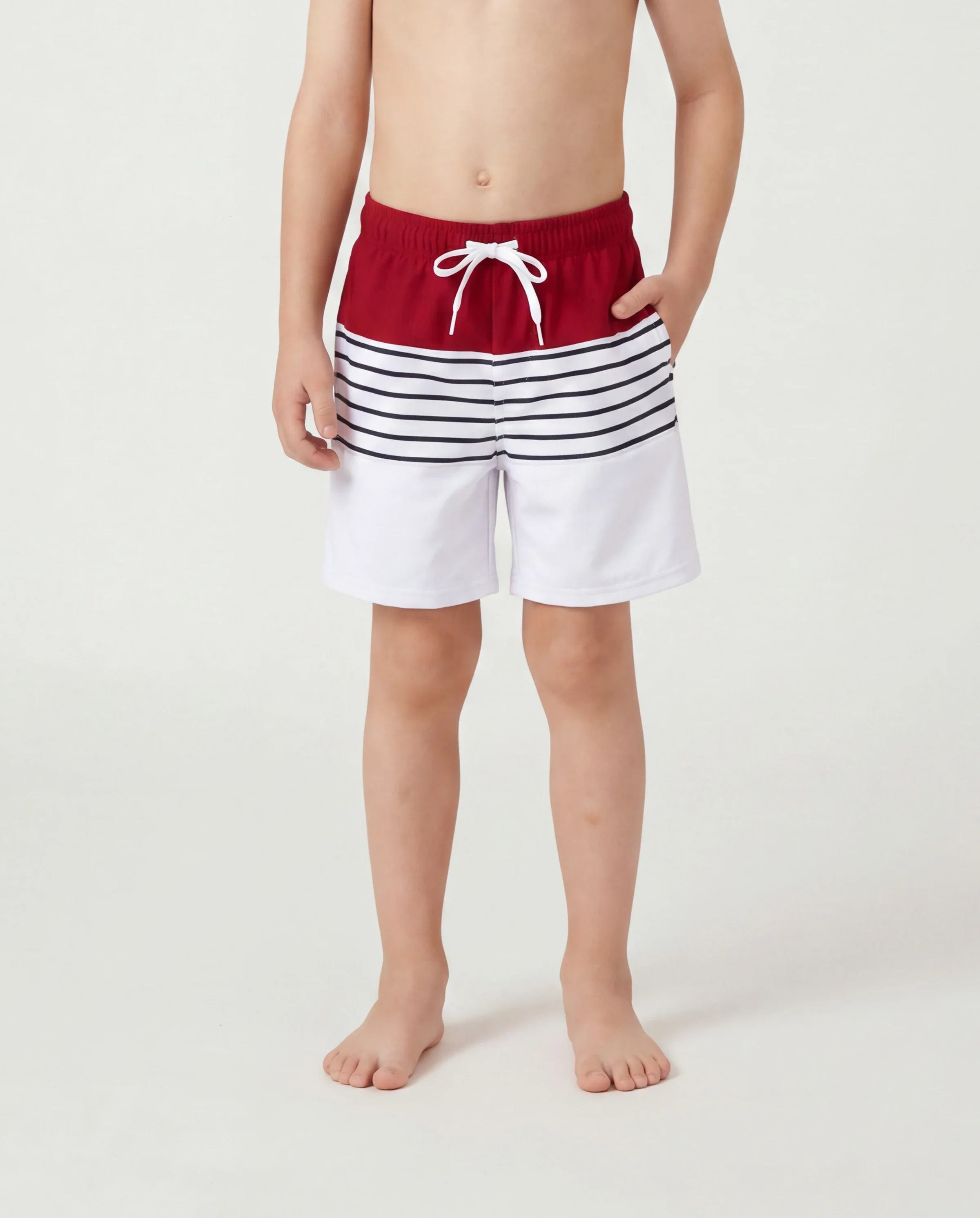 Family Matching Swimsuits Red Striped One-Shoulder Bikini or Colorblock Swim Trunks Matching Beachwear Outfits for Summer, Cruise, Vacation Red - Image 4
