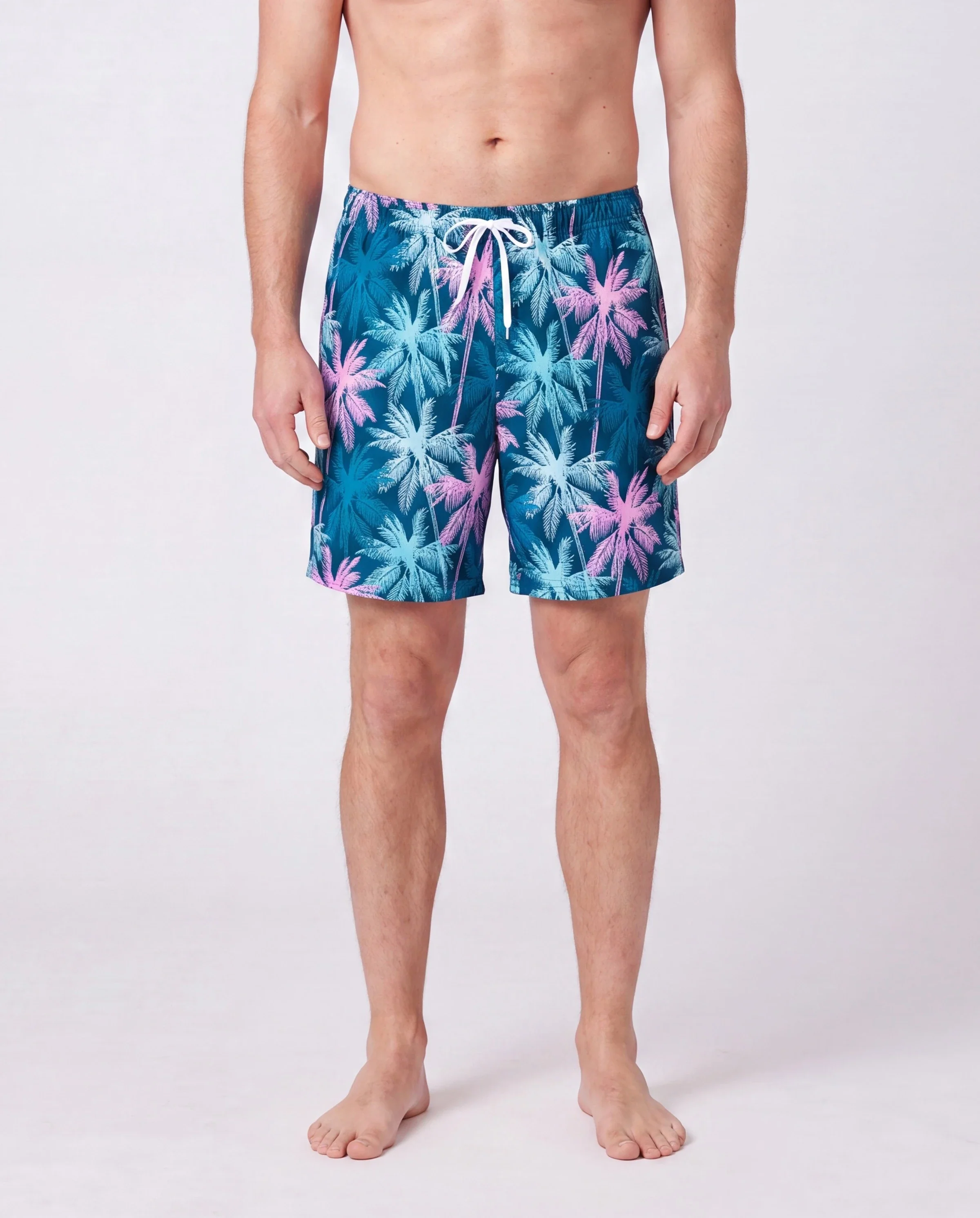 Family Matching Swimsuits Tropical Palm Tree Print, Mommy and Me Ruffle two-piece Swimsuit, Daddy and Son Swim Trunks Set, Beach Vacation Swimwear Turquoise - Image 5