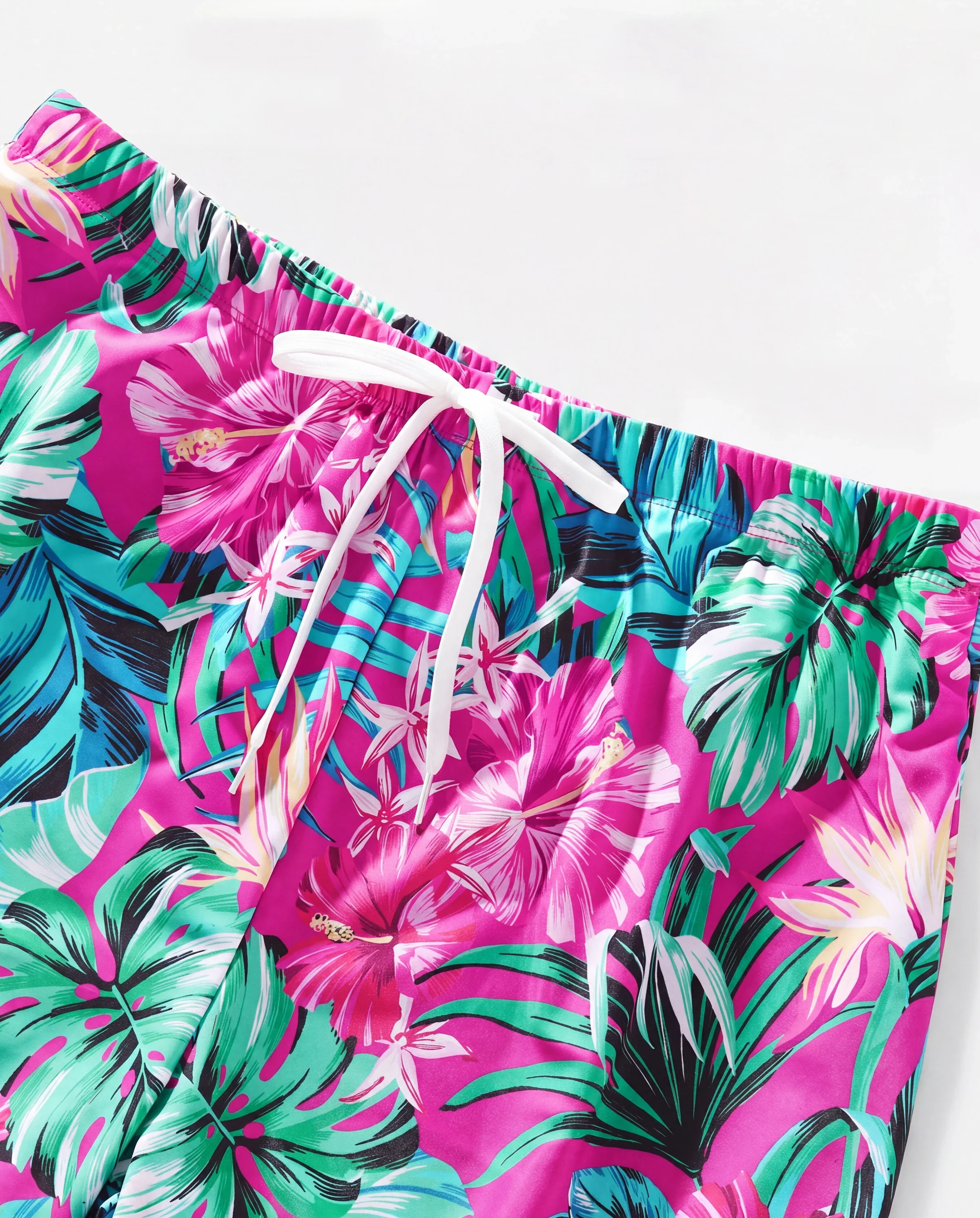Family Matching Swimsuits Tropical Pink Leaf Print Halter One-Piece Swimwear or Swim Trunks Set Pink - Image 8