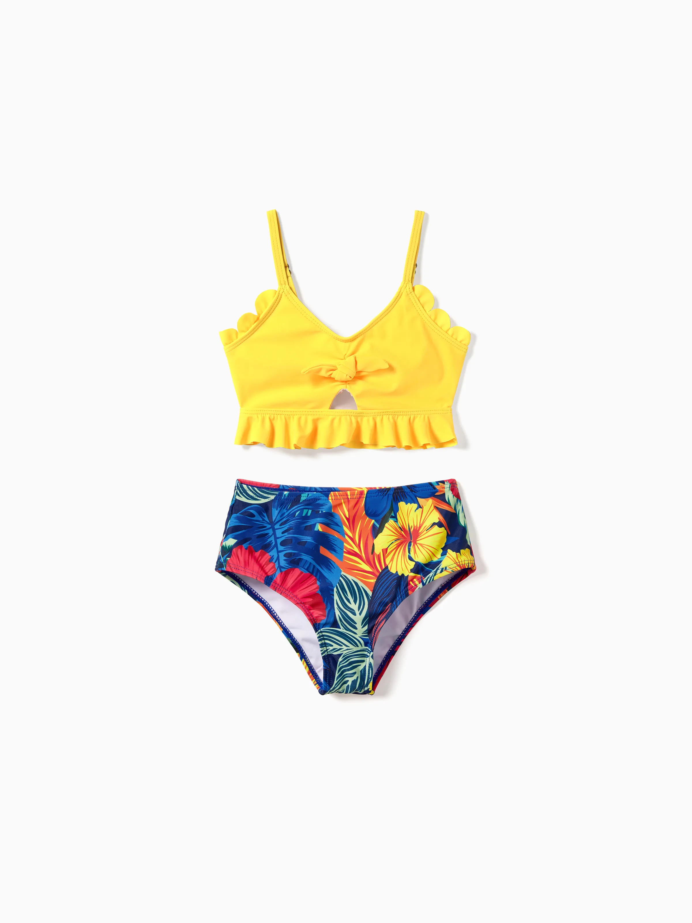 Family Matching Swimwear Set Floral Scalloped Strappy Bikini and Swim Trunks ColorBlock - Image 10