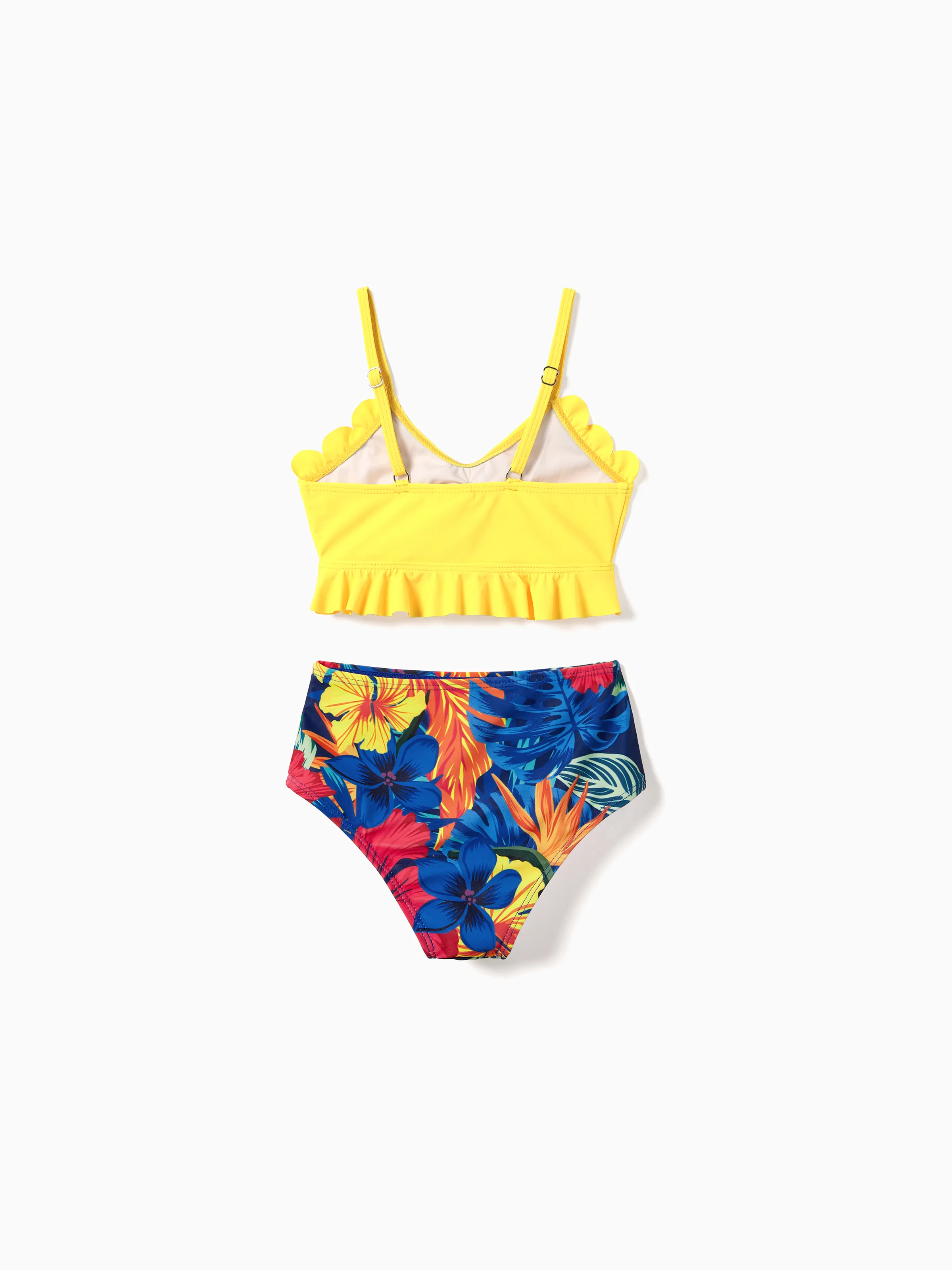 Family Matching Swimwear Set Floral Scalloped Strappy Bikini and Swim Trunks ColorBlock - Image 11