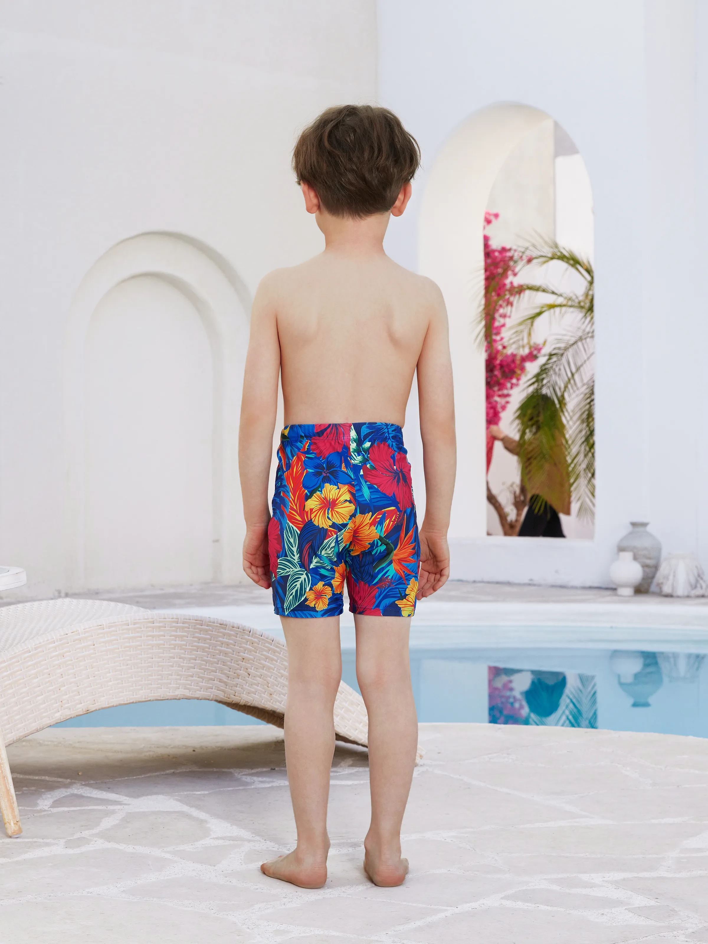Family Matching Swimwear Set Floral Scalloped Strappy Bikini and Swim Trunks ColorBlock - Image 13