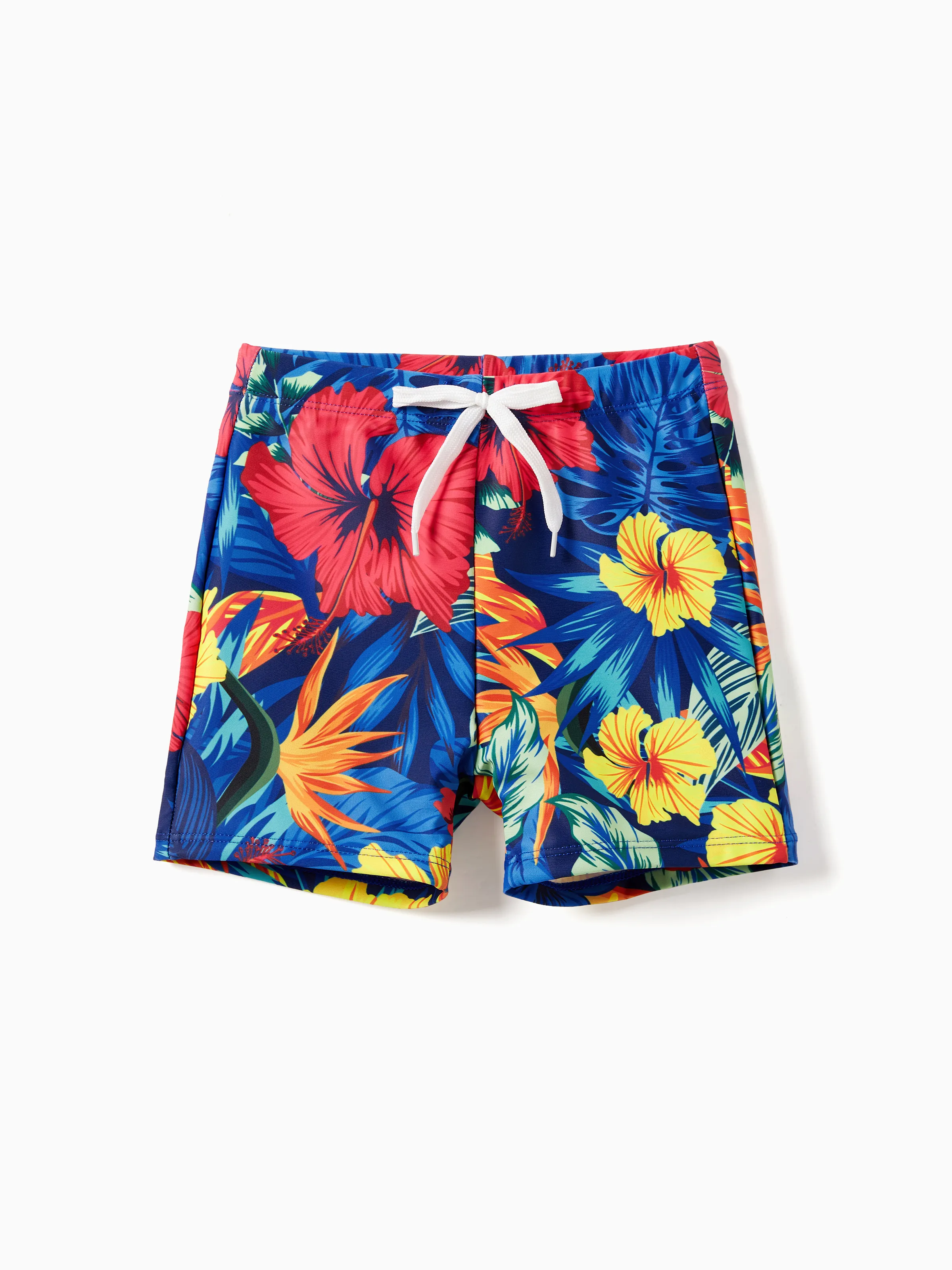 Family Matching Swimwear Set Floral Scalloped Strappy Bikini and Swim Trunks ColorBlock - Image 14