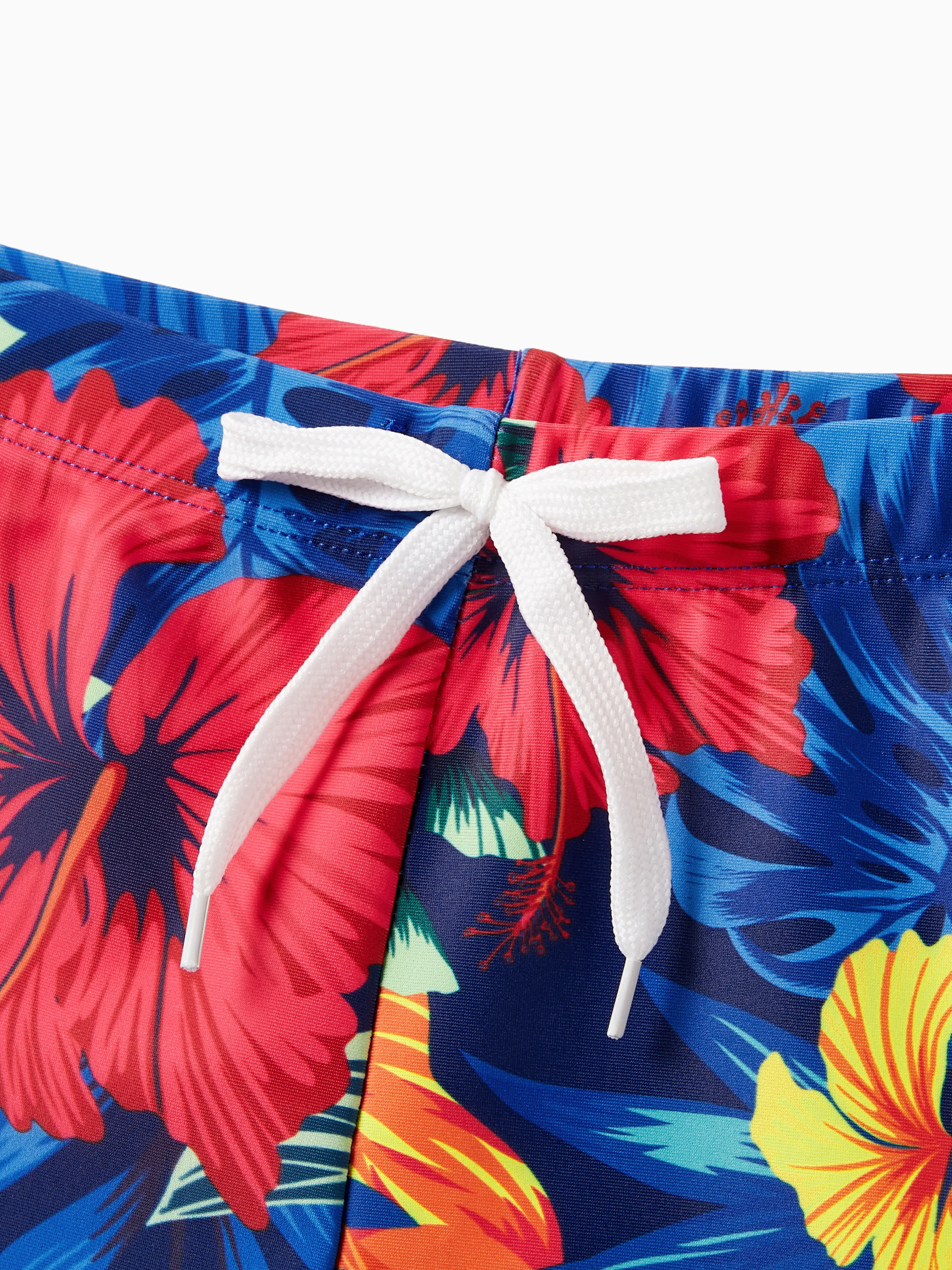 Family Matching Swimwear Set Floral Scalloped Strappy Bikini and Swim Trunks ColorBlock - Image 16