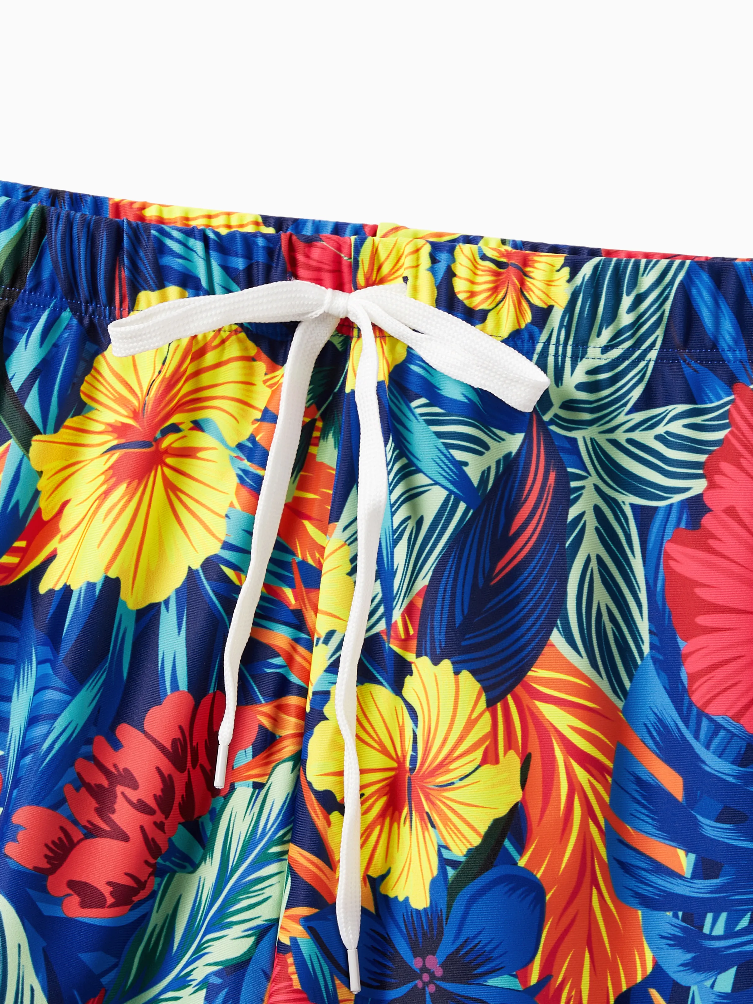 Family Matching Swimwear Set Floral Scalloped Strappy Bikini and Swim Trunks ColorBlock - Image 21
