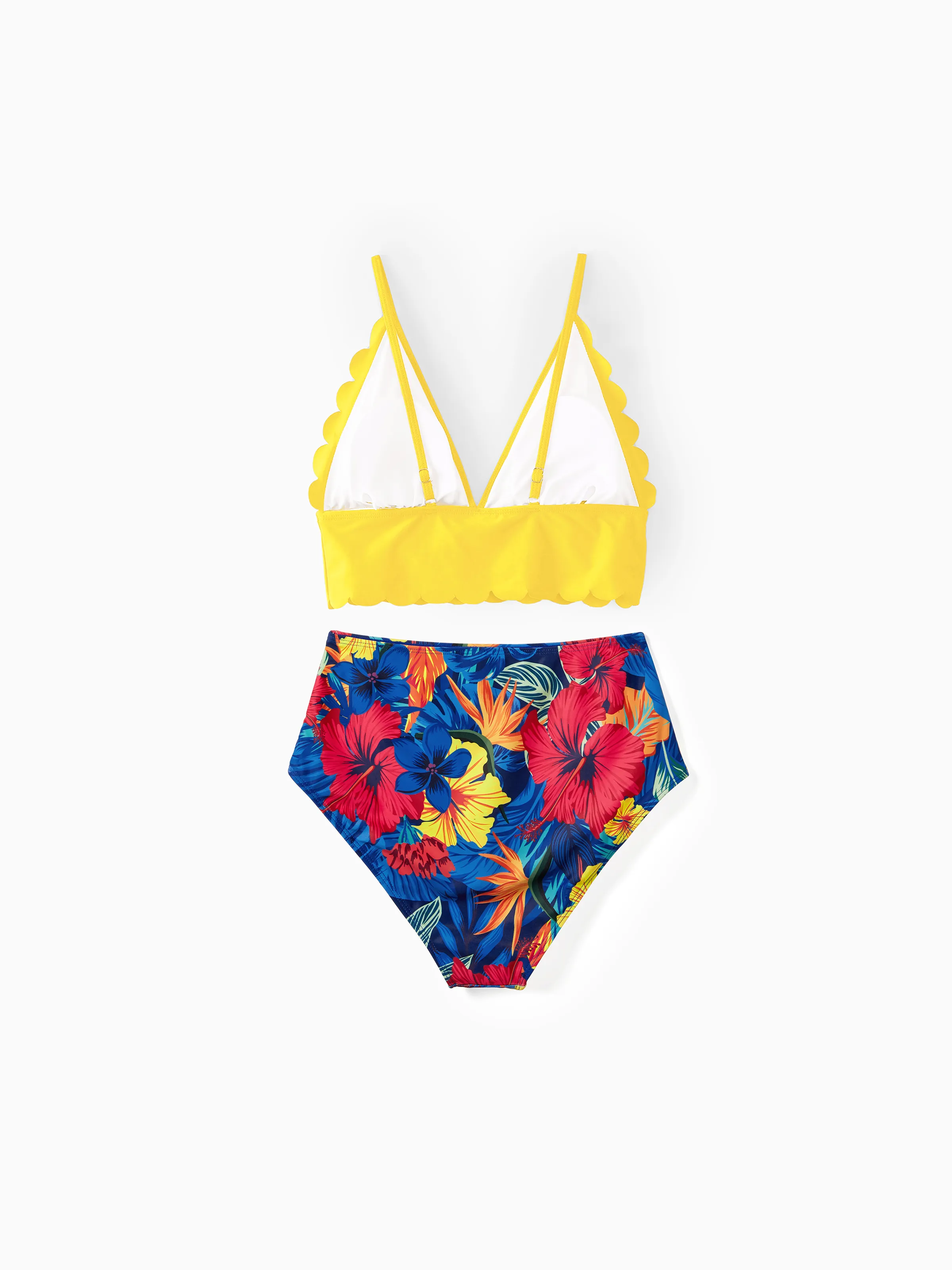 Family Matching Swimwear Set Floral Scalloped Strappy Bikini and Swim Trunks ColorBlock - Image 5