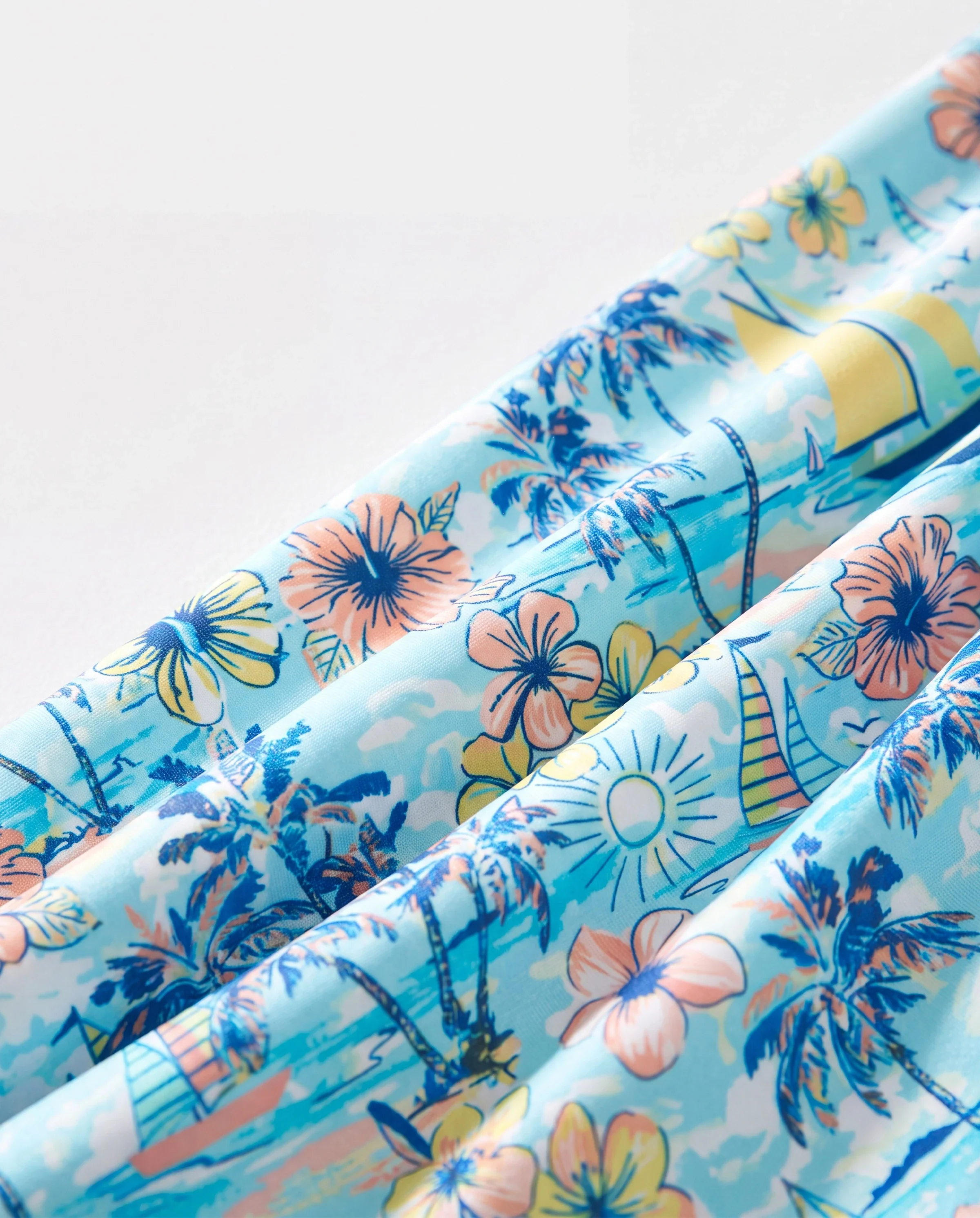 Family Matching Swimwear Tropical Print, Mommy Tie-front Cutout One-piece Swimsuit, Girl two-piece Swimsuit Daddy & Son Swim Trunks Set for Summer Beach Vacation Light Blue - Image 6
