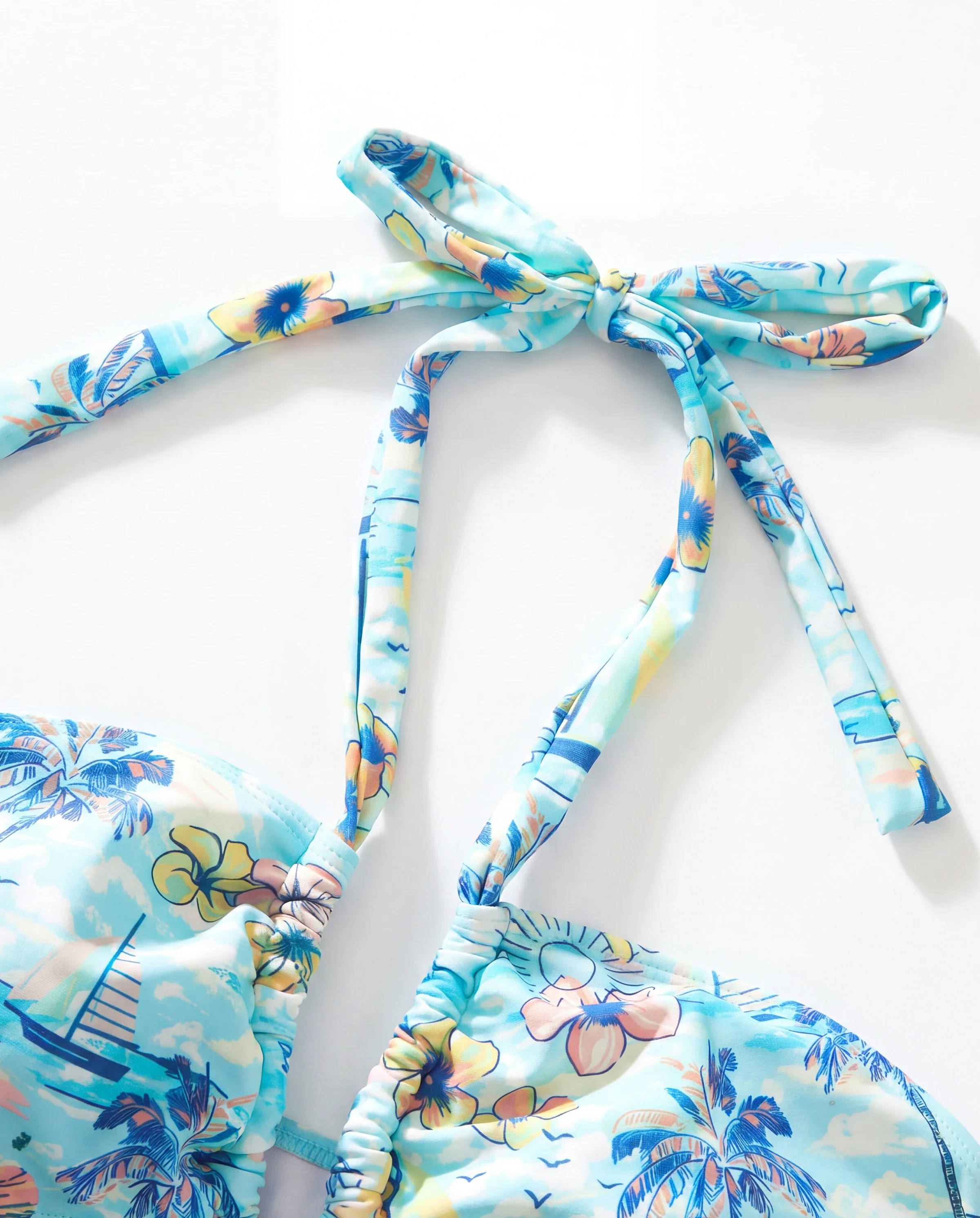 Family Matching Swimwear Tropical Print, Mommy Tie-front Cutout One-piece Swimsuit, Girl two-piece Swimsuit Daddy & Son Swim Trunks Set for Summer Beach Vacation Light Blue - Image 7