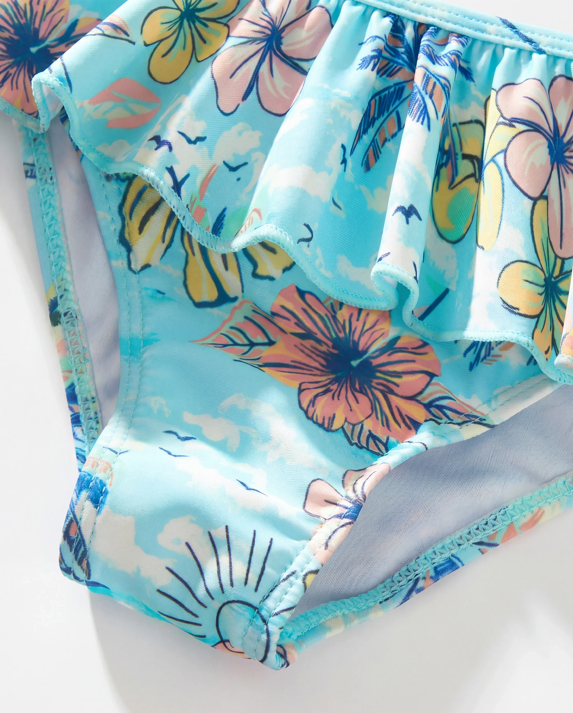Family Matching Swimwear Tropical Print, Mommy Tie-front Cutout One-piece Swimsuit, Girl two-piece Swimsuit Daddy & Son Swim Trunks Set for Summer Beach Vacation Light Blue - Image 8