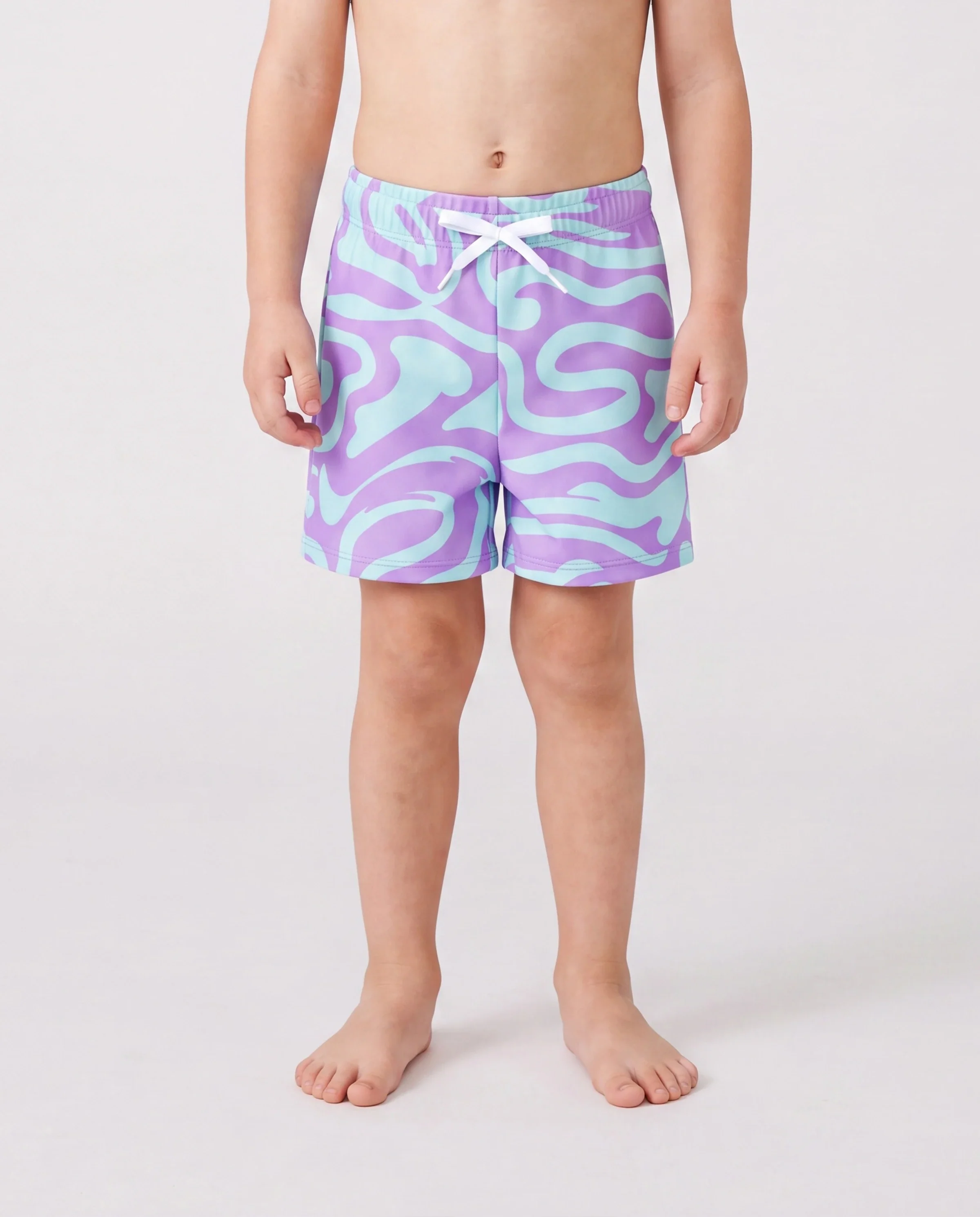 Family Matching Trendy Purple & Blue Wave Print Swim Trunks or Midriff Cutout One-Piece Swimsuit Purple - Image 4