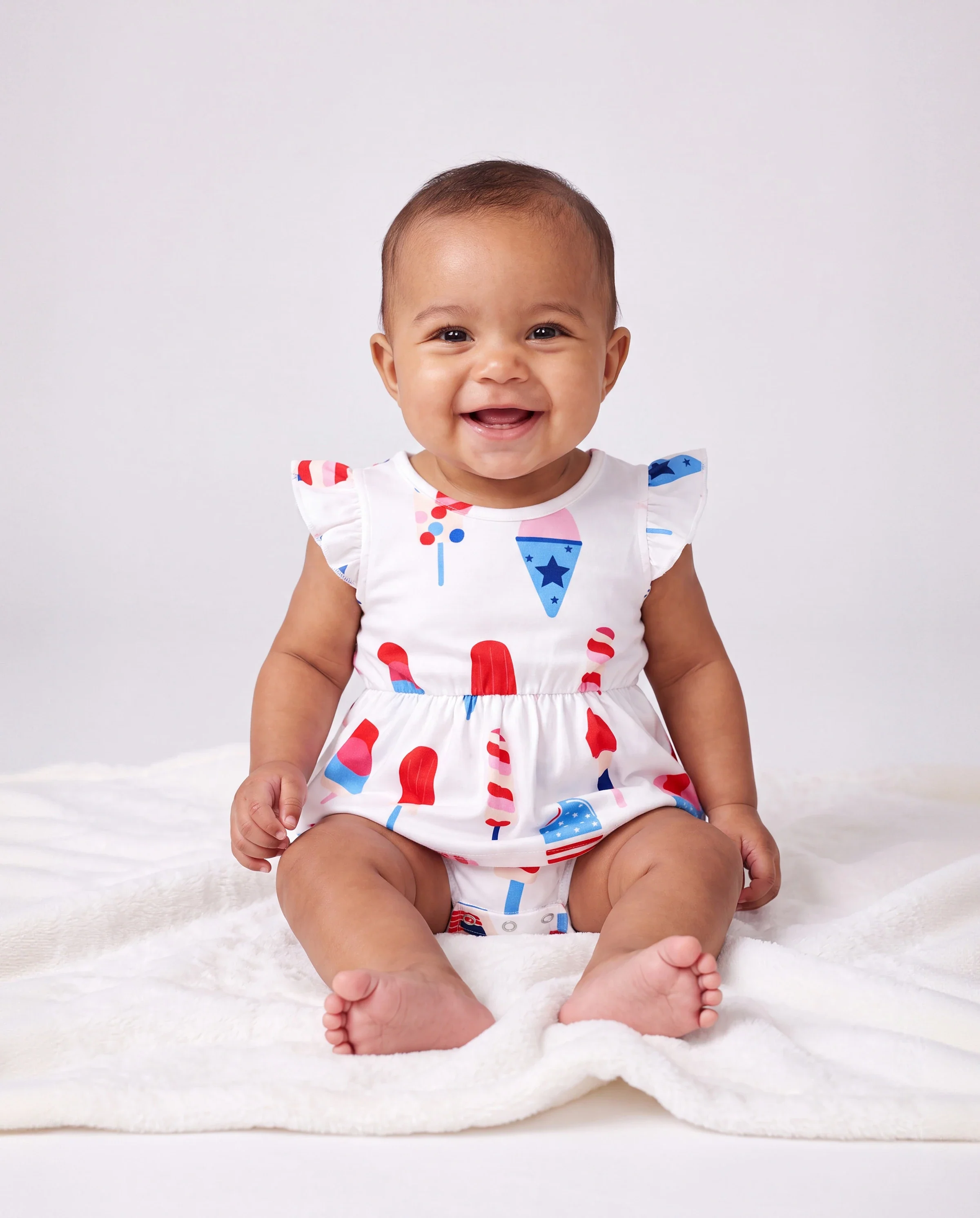 Independence Day Family Matching Patriotic Ice Cream Print Summer Cotton T-shirt & V-Neck Dresses White - Image 4