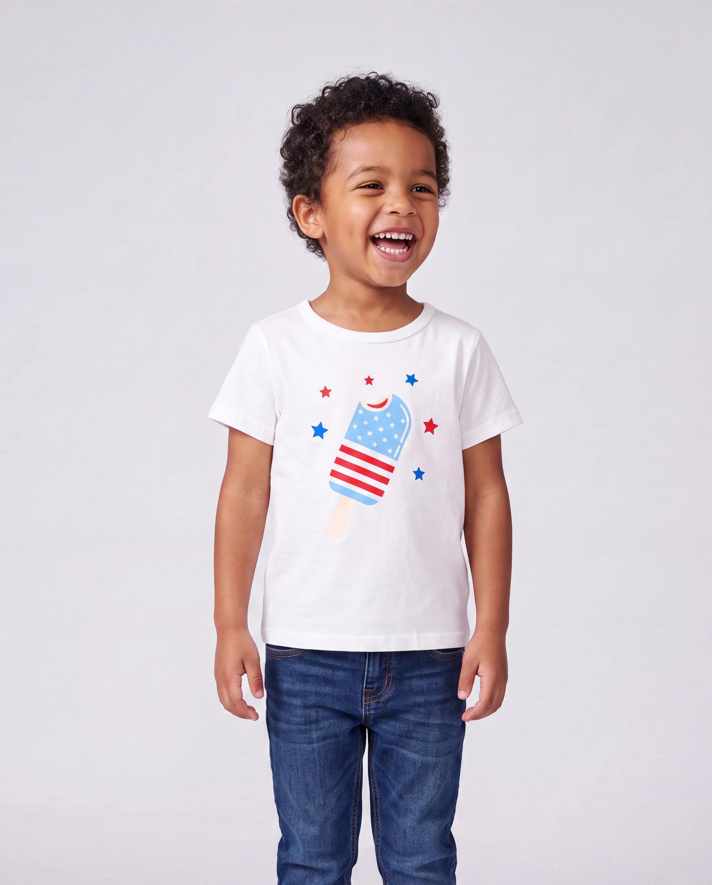 Independence Day Family Matching Patriotic Ice Cream Print Summer Cotton T-shirt & V-Neck Dresses White - Image 5