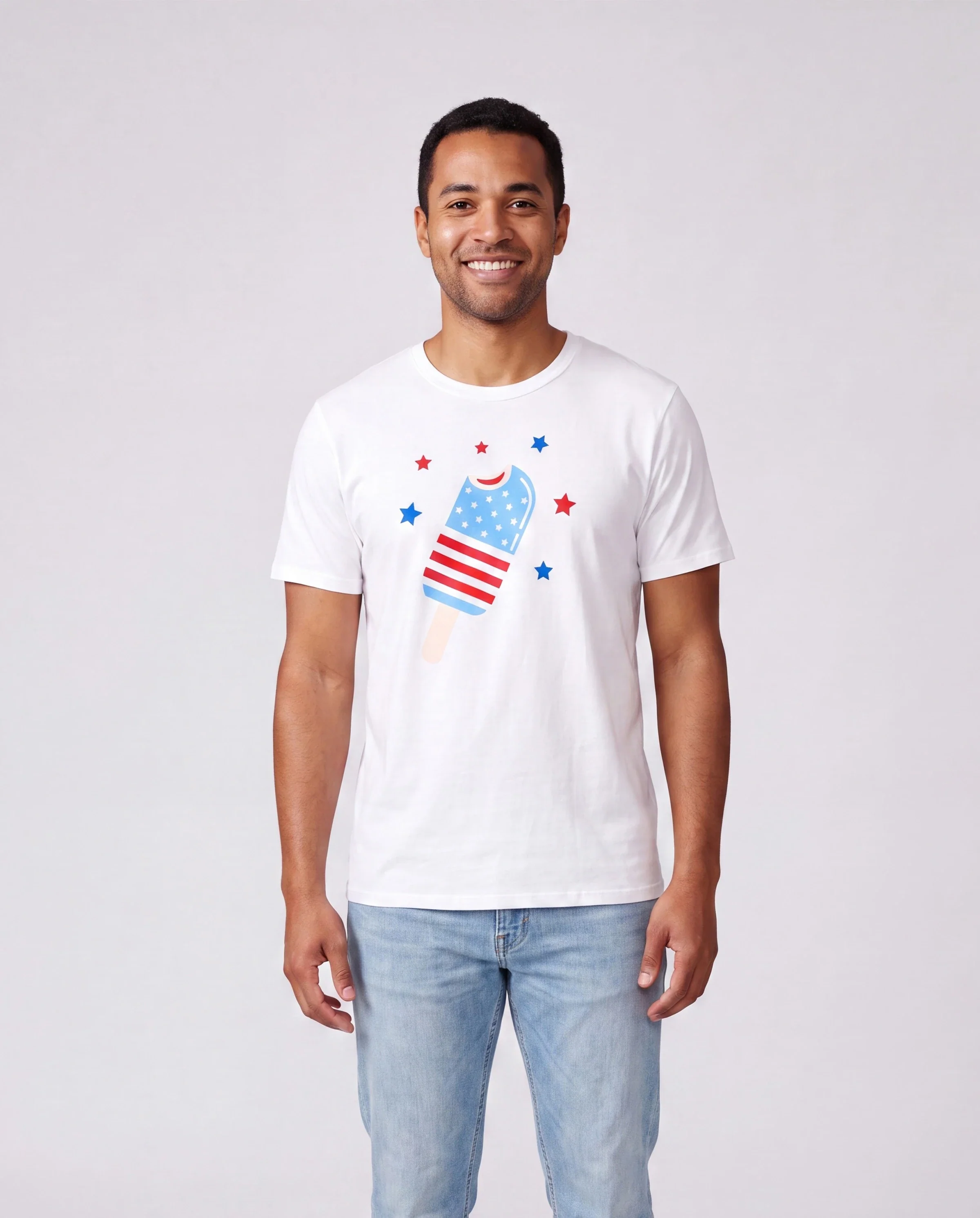 Independence Day Family Matching Patriotic Ice Cream Print Summer Cotton T-shirt & V-Neck Dresses White - Image 6