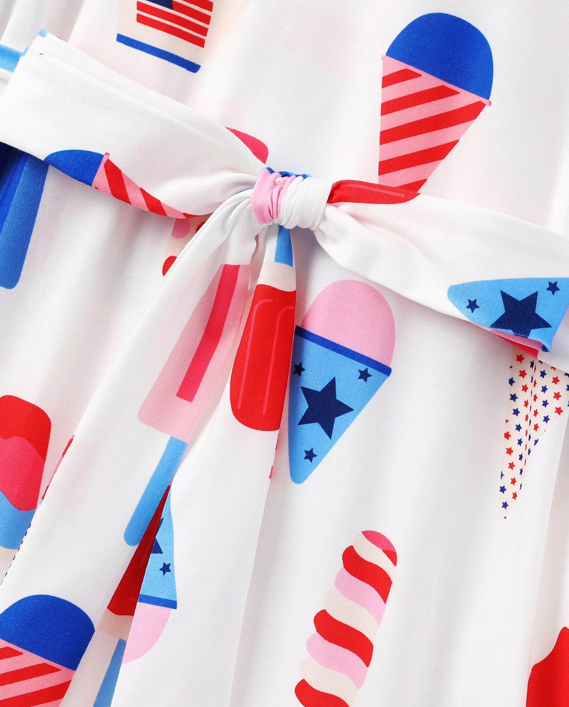 Independence Day Family Matching Patriotic Ice Cream Print Summer Cotton T-shirt & V-Neck Dresses White - Image 9