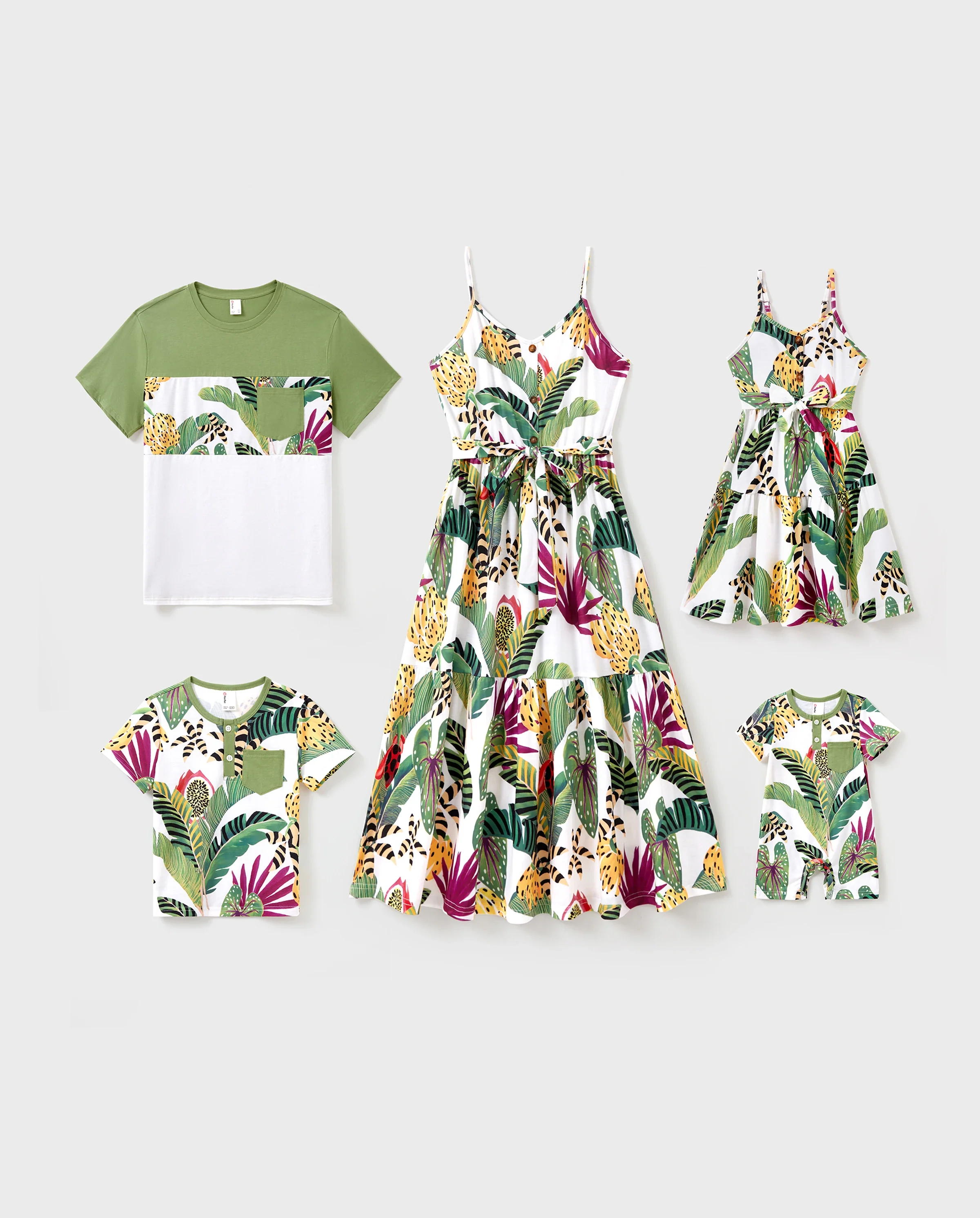 Family Matching Tropical Floral Print Short-sleeve Top or Camisole Dress Set Multi-color - Image 10