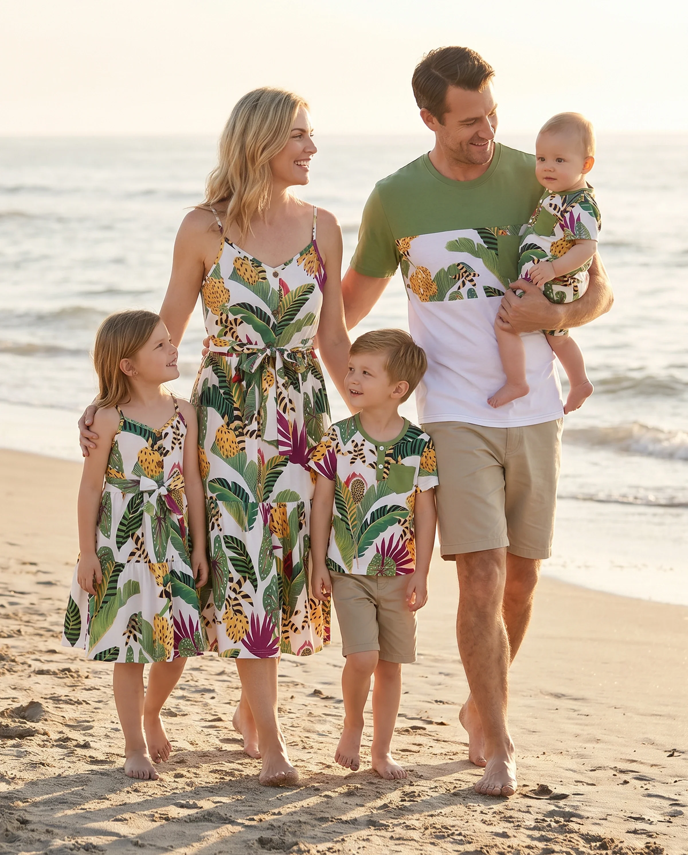 Family Matching Tropical Floral Print Short-sleeve Top or Camisole Dress Set Multi-color - Image 11
