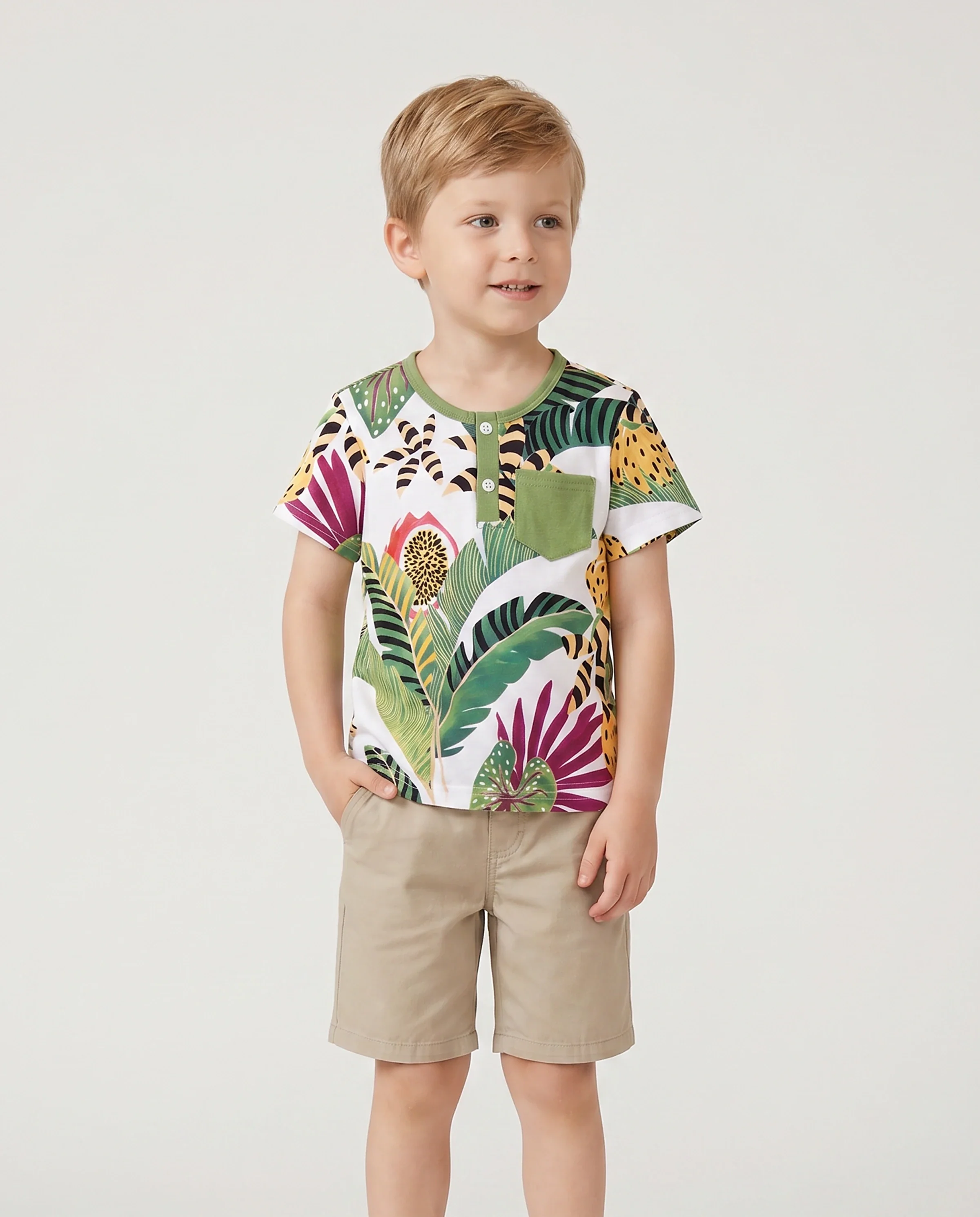 Family Matching Tropical Floral Print Short-sleeve Top or Camisole Dress Set Multi-color - Image 5