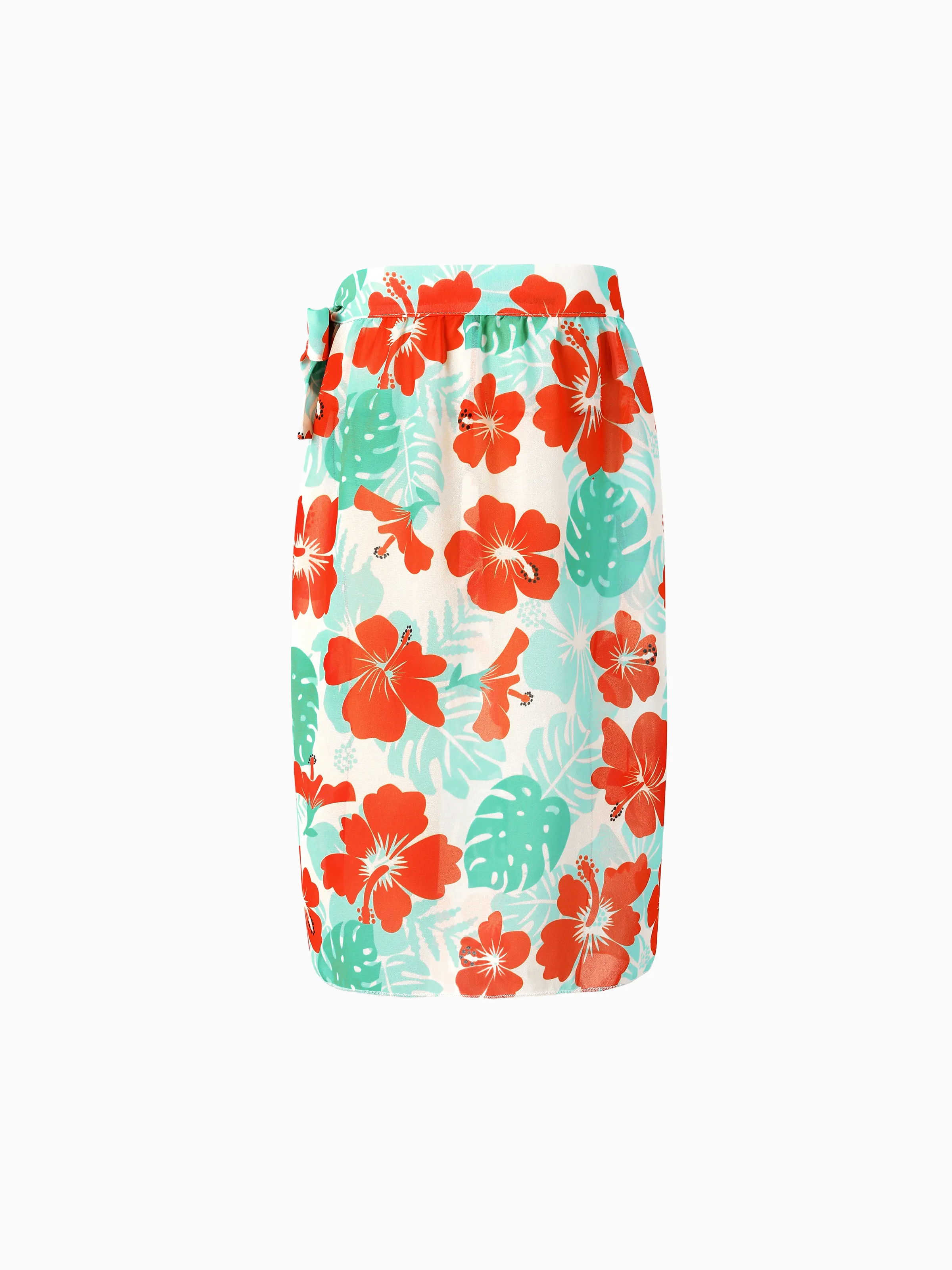 Family Matching Tropical Floral Print Swim Trunk or Ruffle Trim Bikini with Optional Beach Cover-Up Dress Orange - Image 12