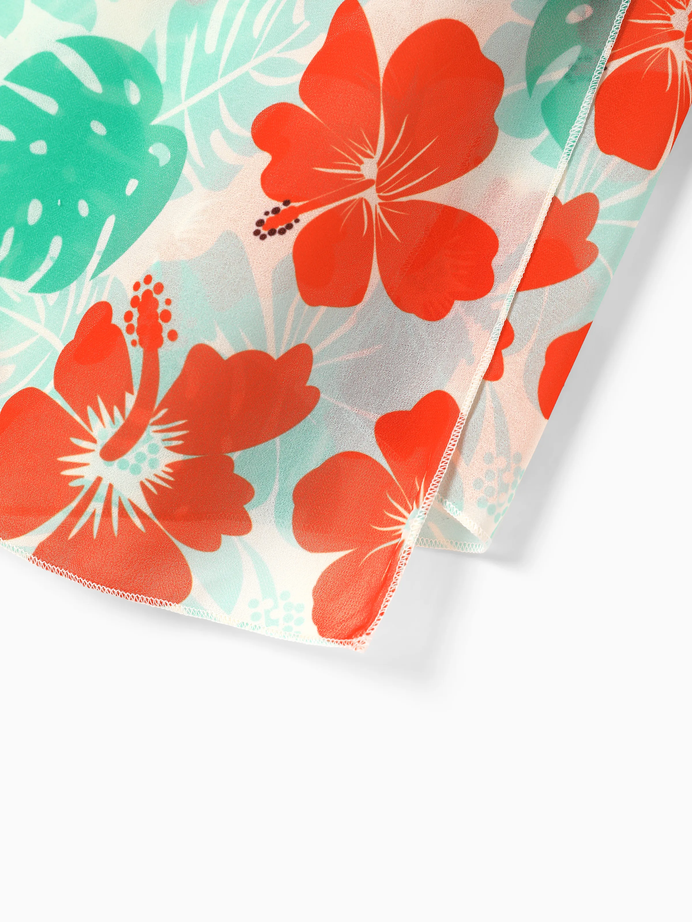 Family Matching Tropical Floral Print Swim Trunk or Ruffle Trim Bikini with Optional Beach Cover-Up Dress Orange - Image 14