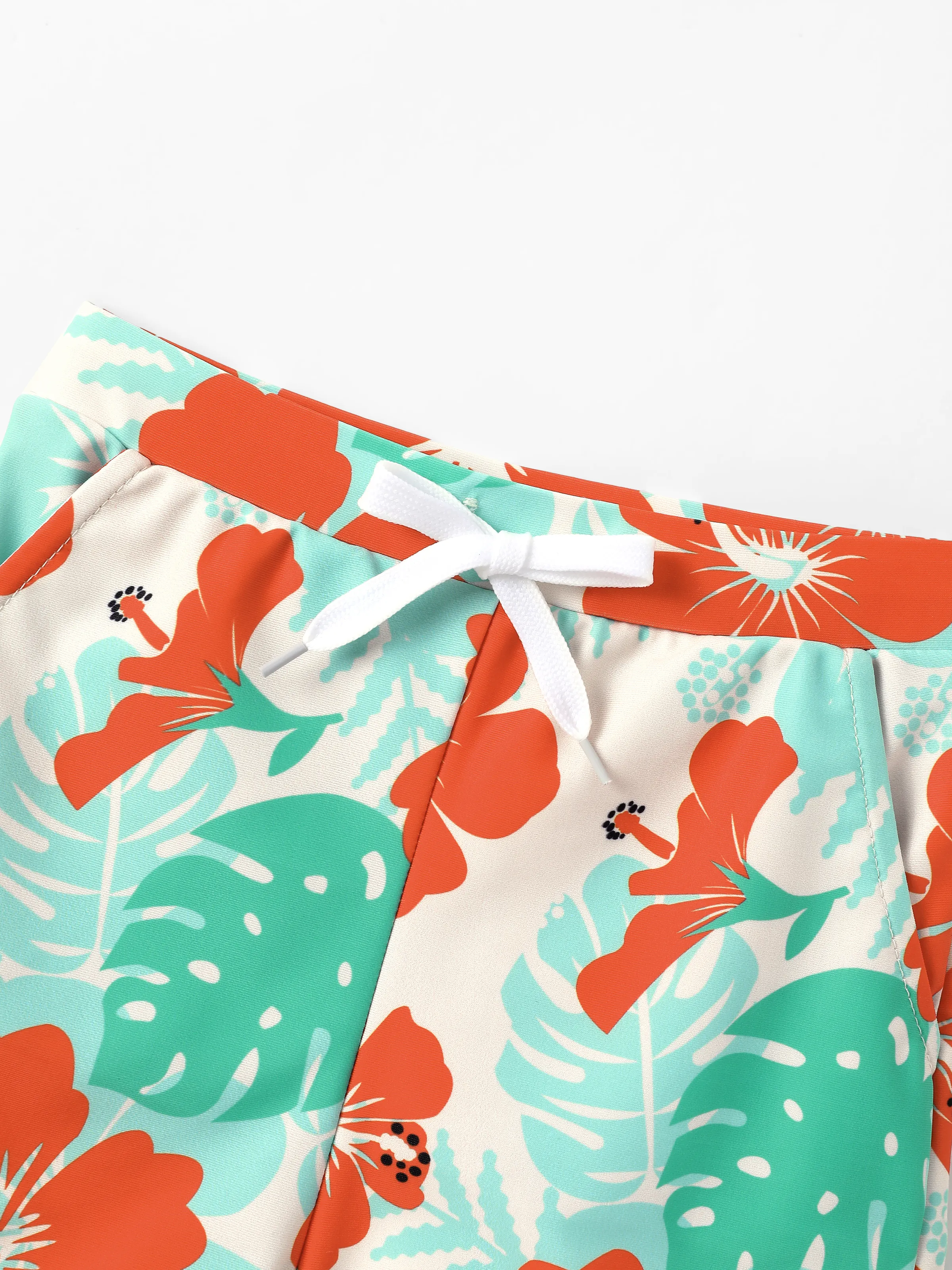 Family Matching Tropical Floral Print Swim Trunk or Ruffle Trim Bikini with Optional Beach Cover-Up Dress Orange - Image 18