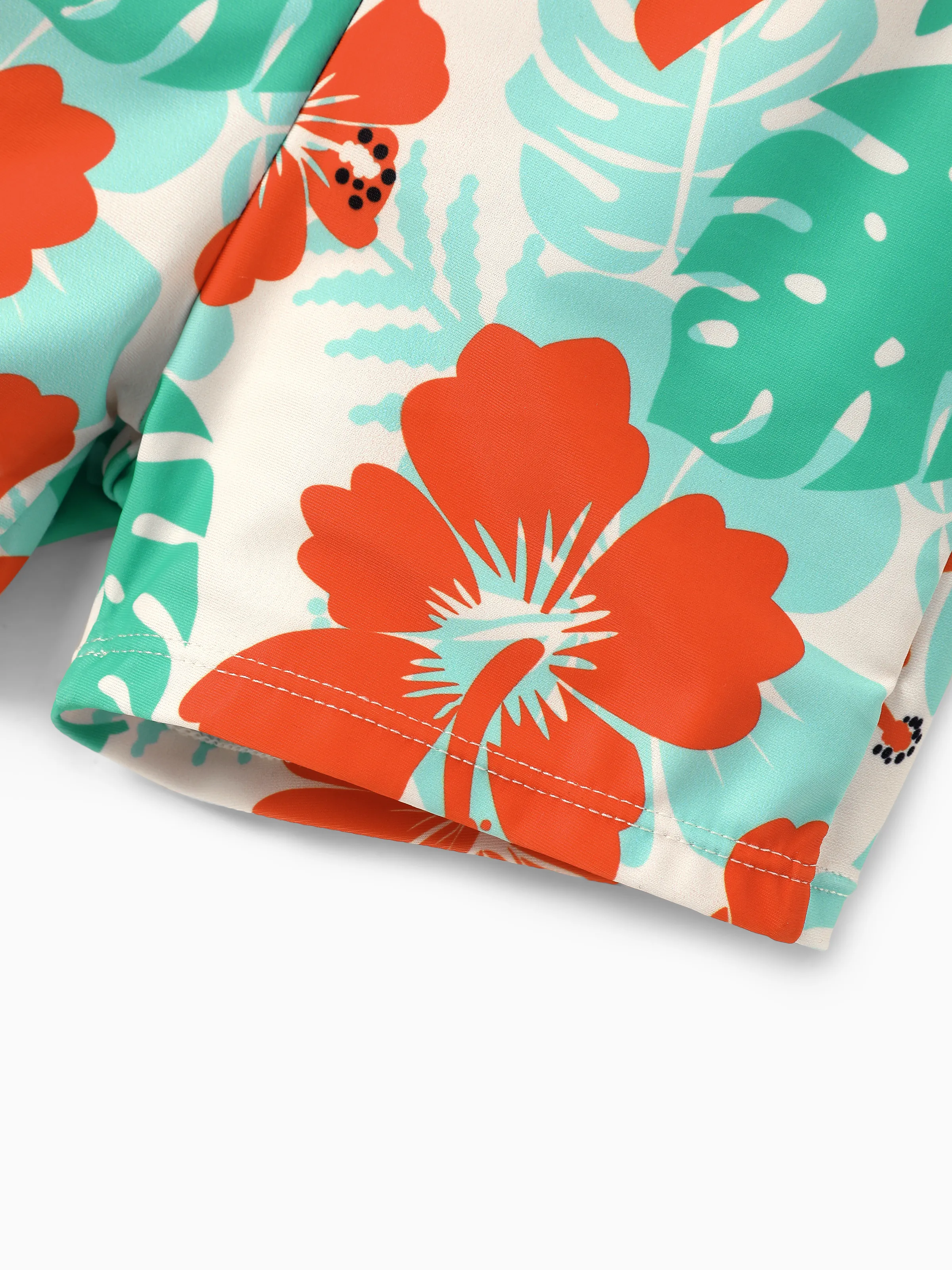Family Matching Tropical Floral Print Swim Trunk or Ruffle Trim Bikini with Optional Beach Cover-Up Dress Orange - Image 19