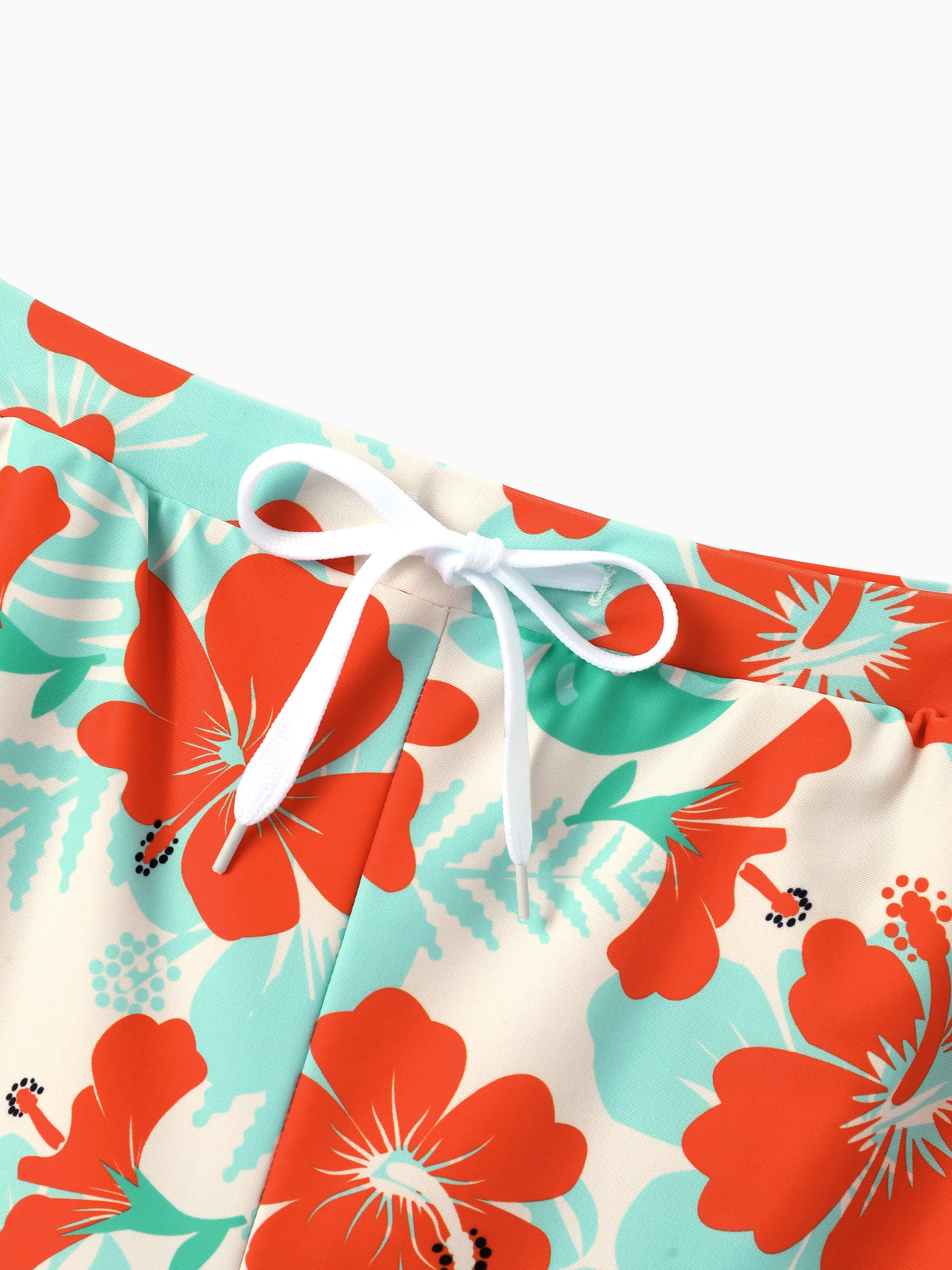 Family Matching Tropical Floral Print Swim Trunk or Ruffle Trim Bikini with Optional Beach Cover-Up Dress Orange - Image 23