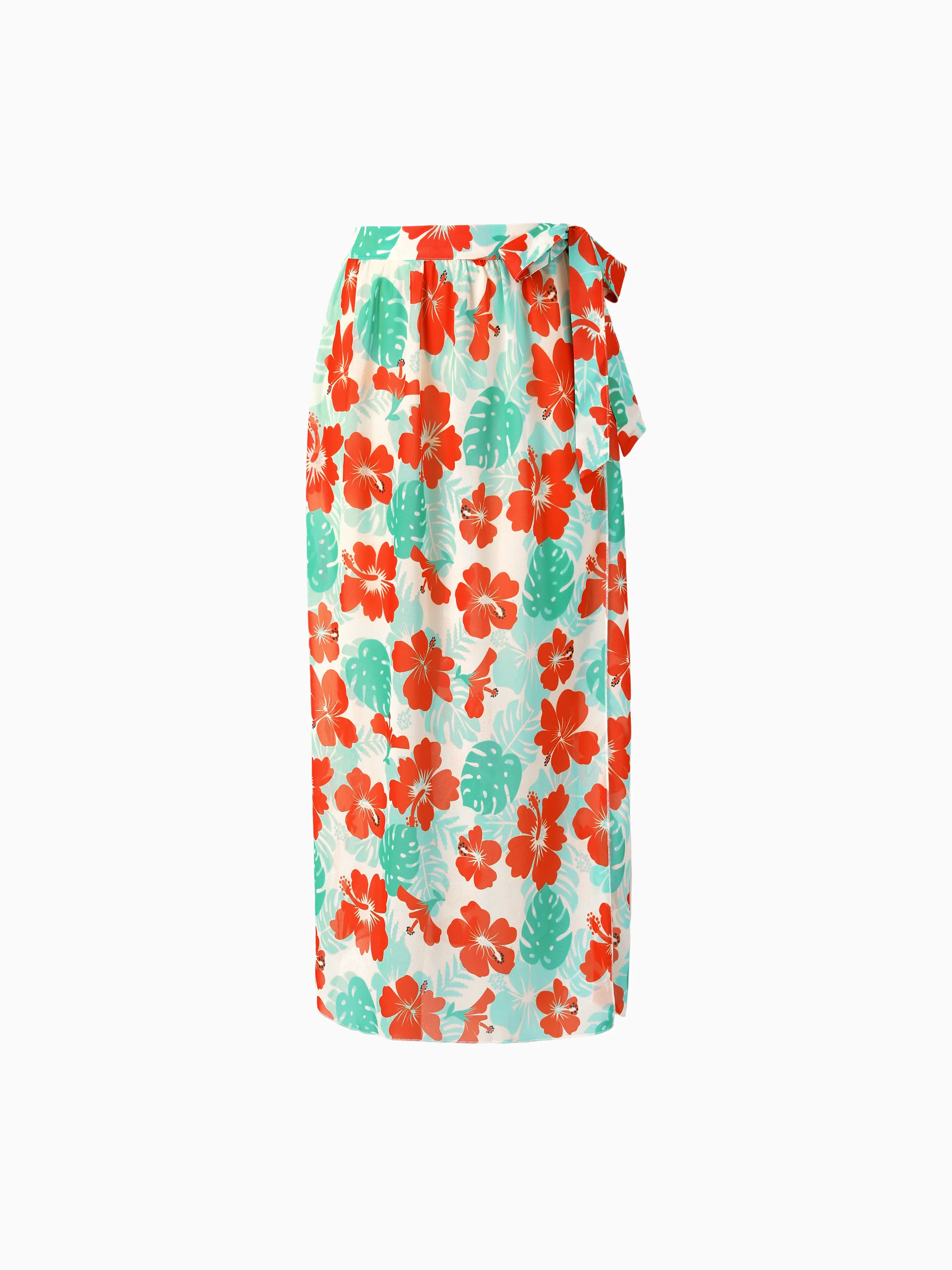 Family Matching Tropical Floral Print Swim Trunk or Ruffle Trim Bikini with Optional Beach Cover-Up Dress Orange - Image 26