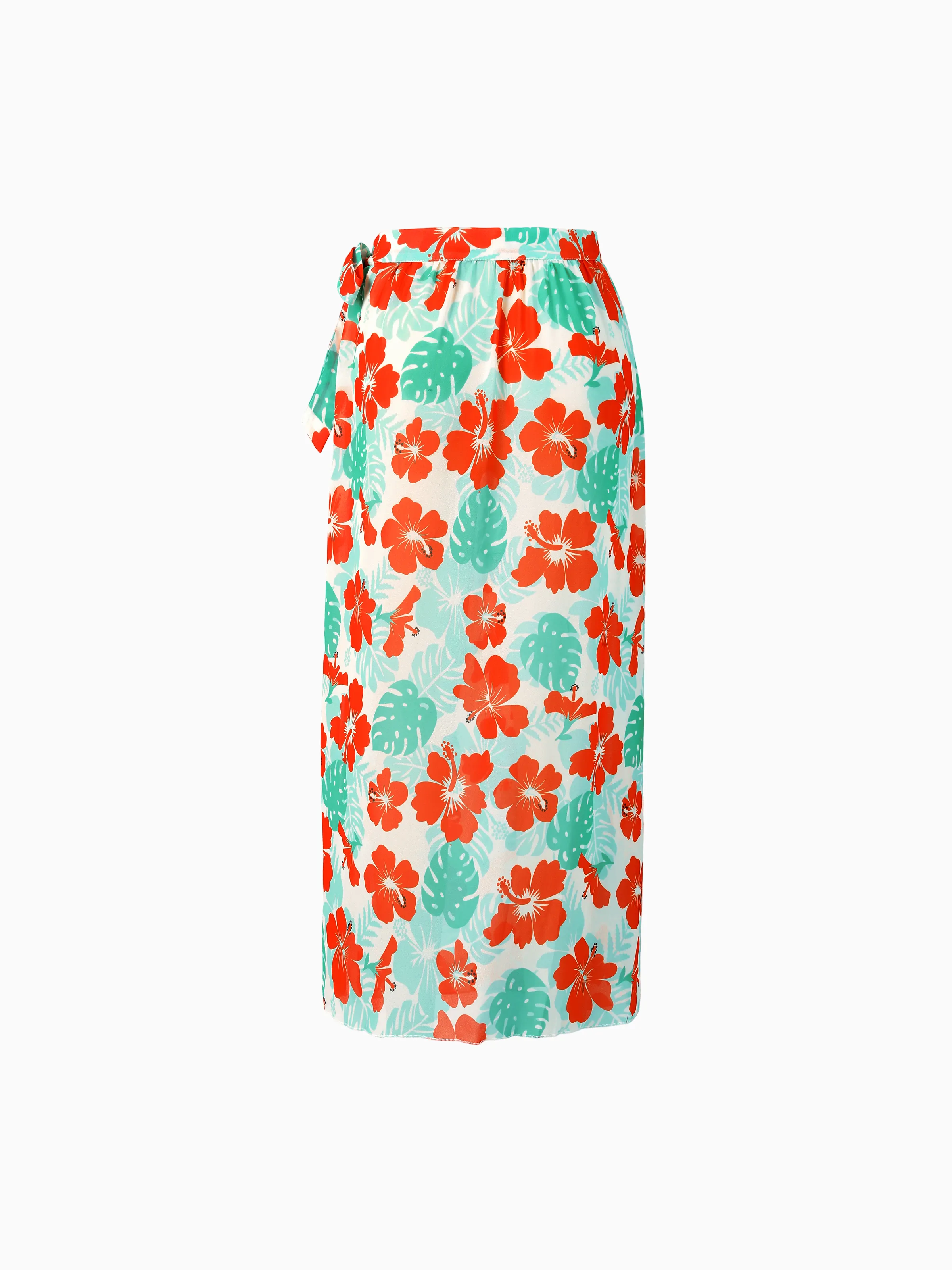 Family Matching Tropical Floral Print Swim Trunk or Ruffle Trim Bikini with Optional Beach Cover-Up Dress Orange - Image 27