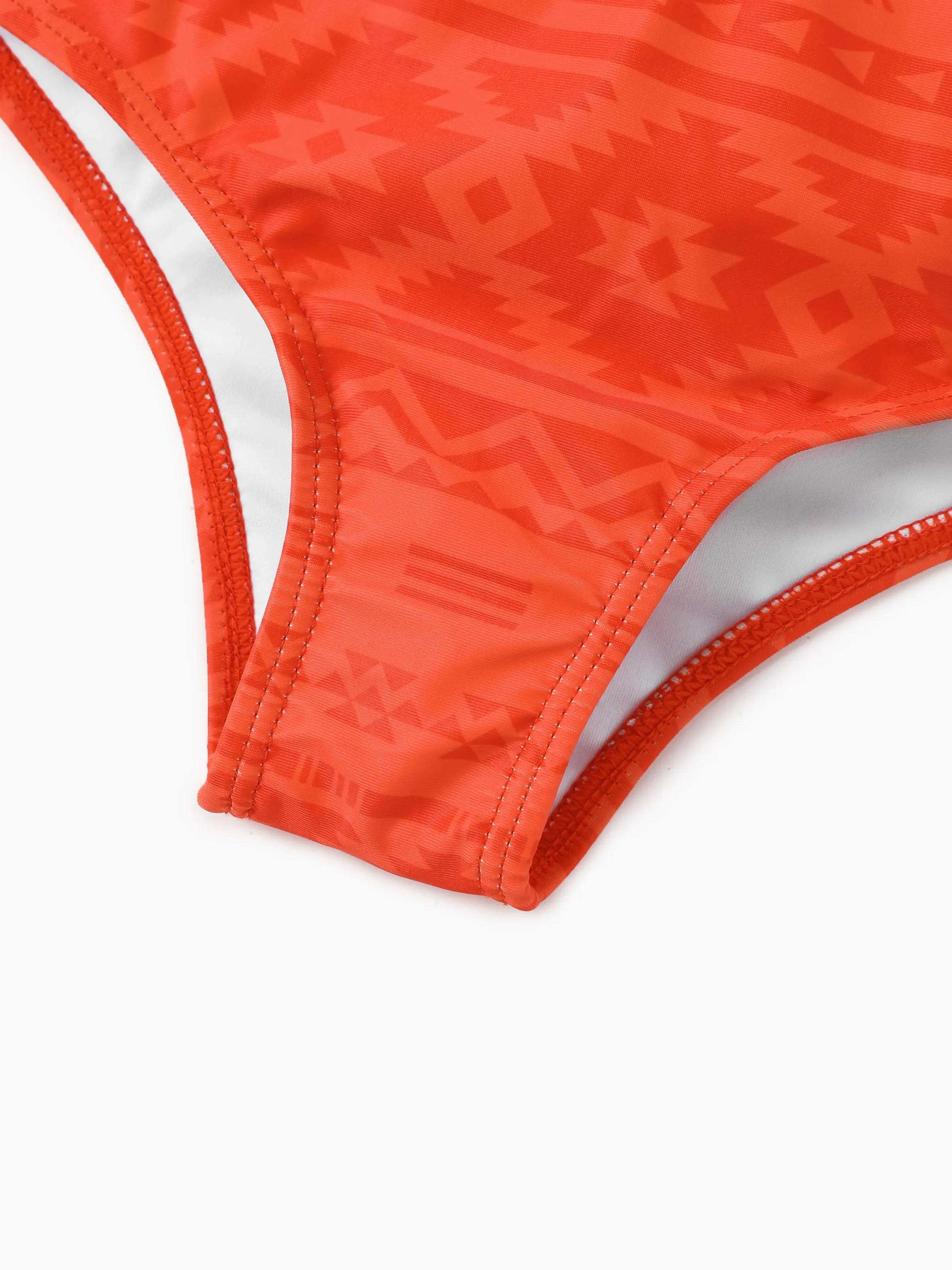 Family Matching Tropical Floral Print Swim Trunk or Ruffle Trim Bikini with Optional Beach Cover-Up Dress Orange - Image 9
