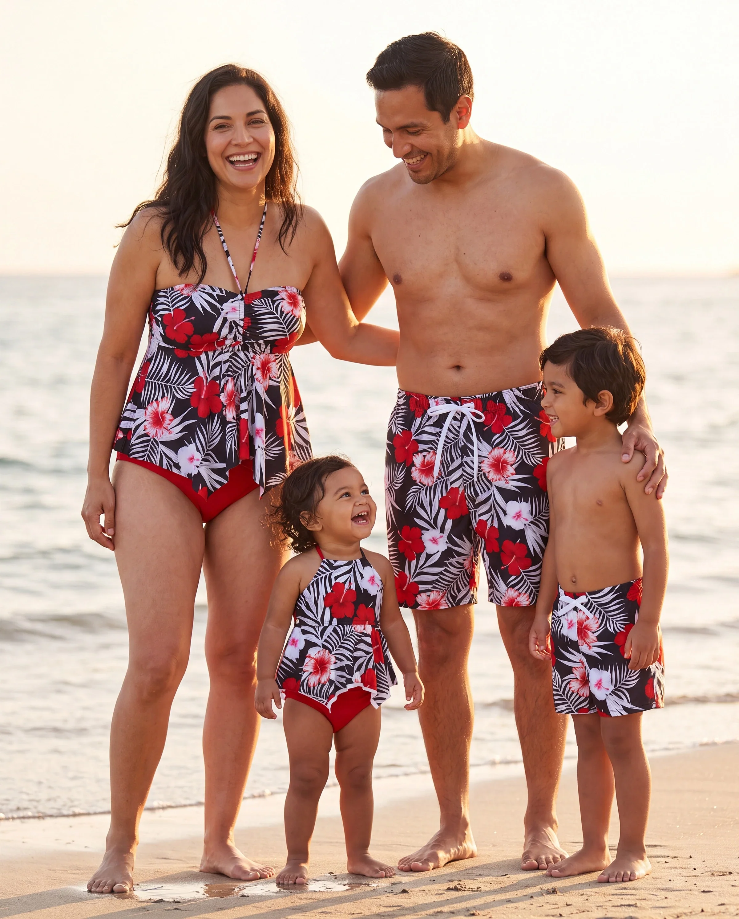 Family Matching Tropical Floral Swim Trunk or 2 Pieces Halter Swimsuit Black - Image 10