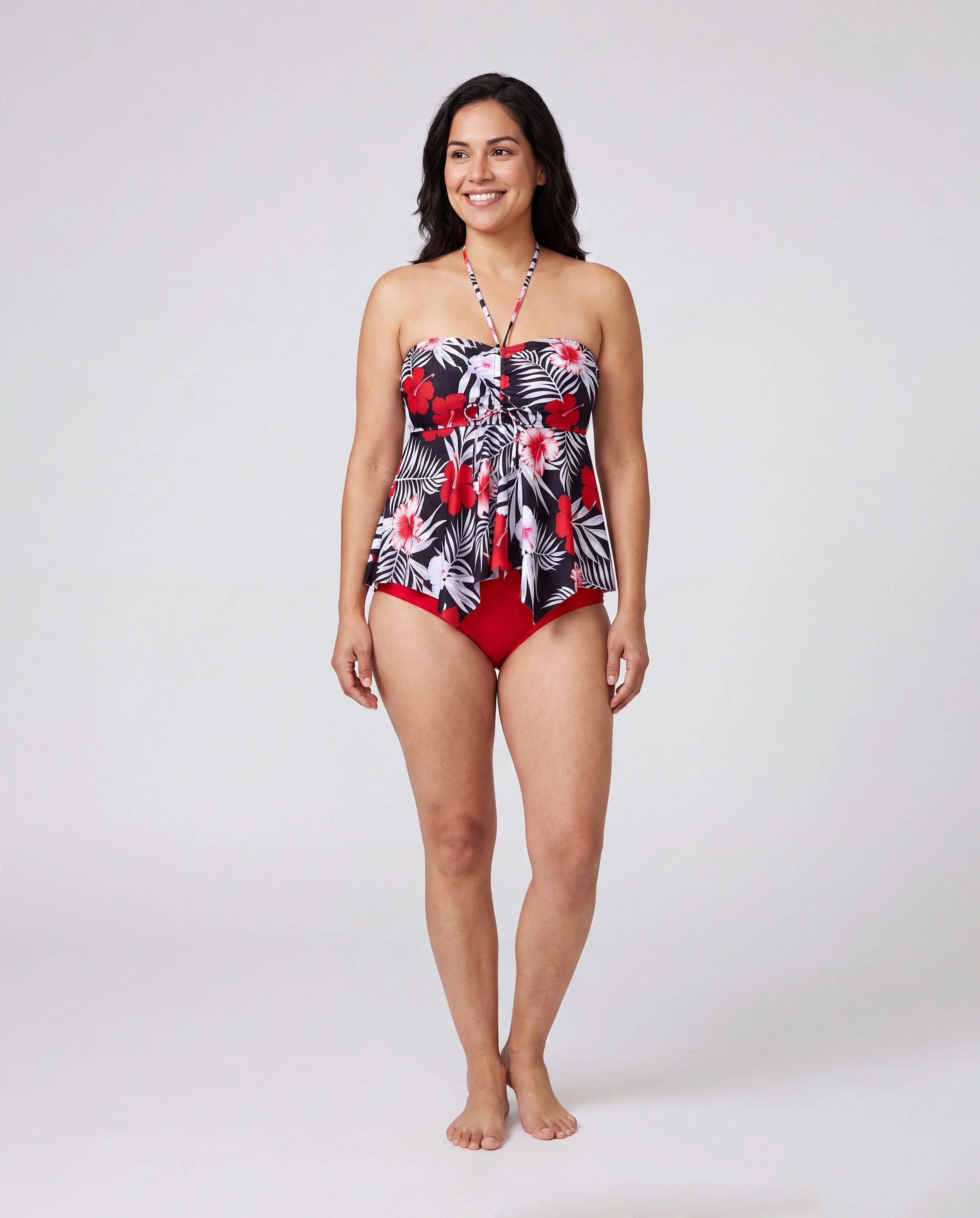 Family Matching Tropical Floral Swim Trunk or 2 Pieces Halter Swimsuit Black - Image 2