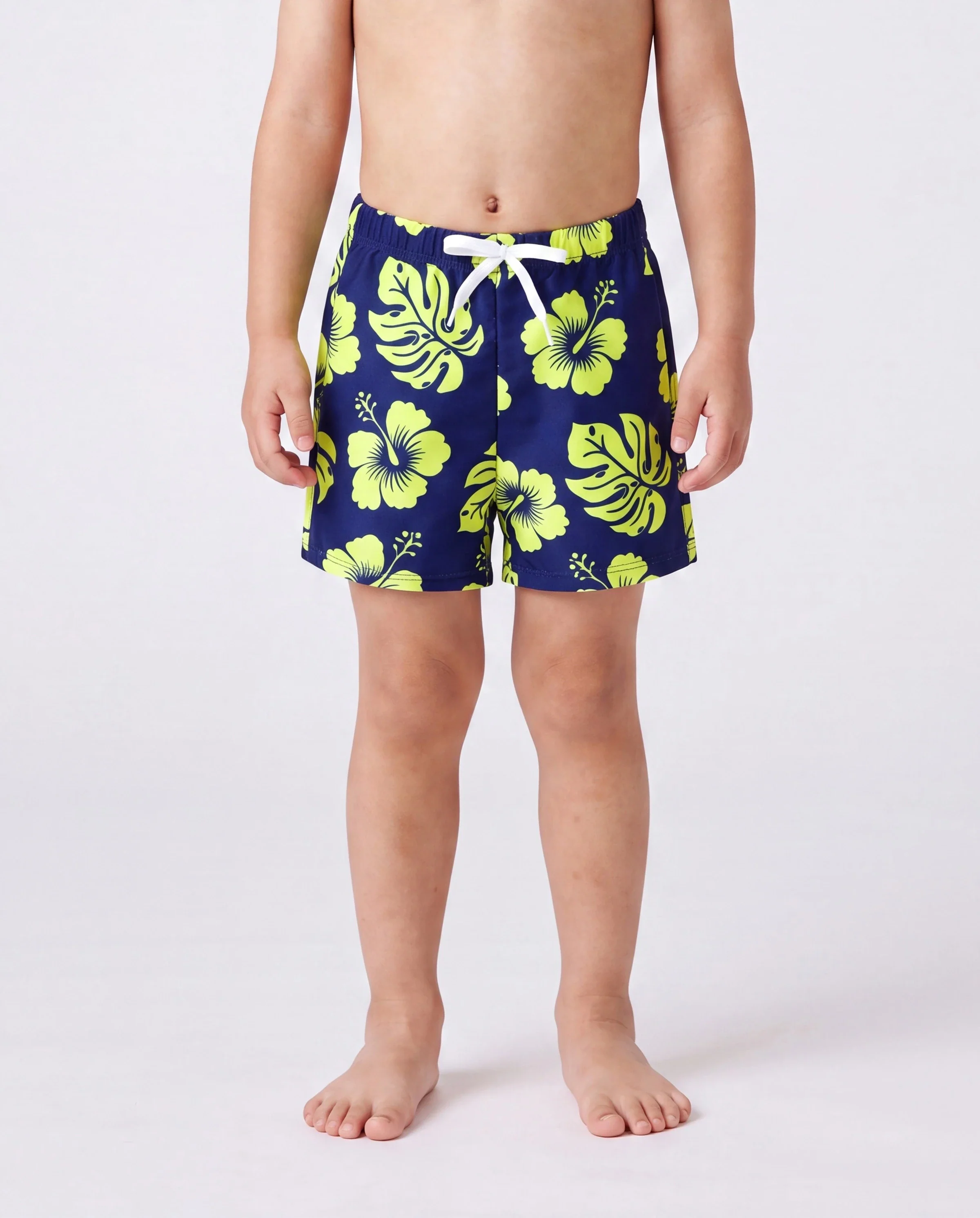Family Matching Tropical Floral Swimsuits Halter Bikini & Swim Trunks Set Deep Blue - Image 4