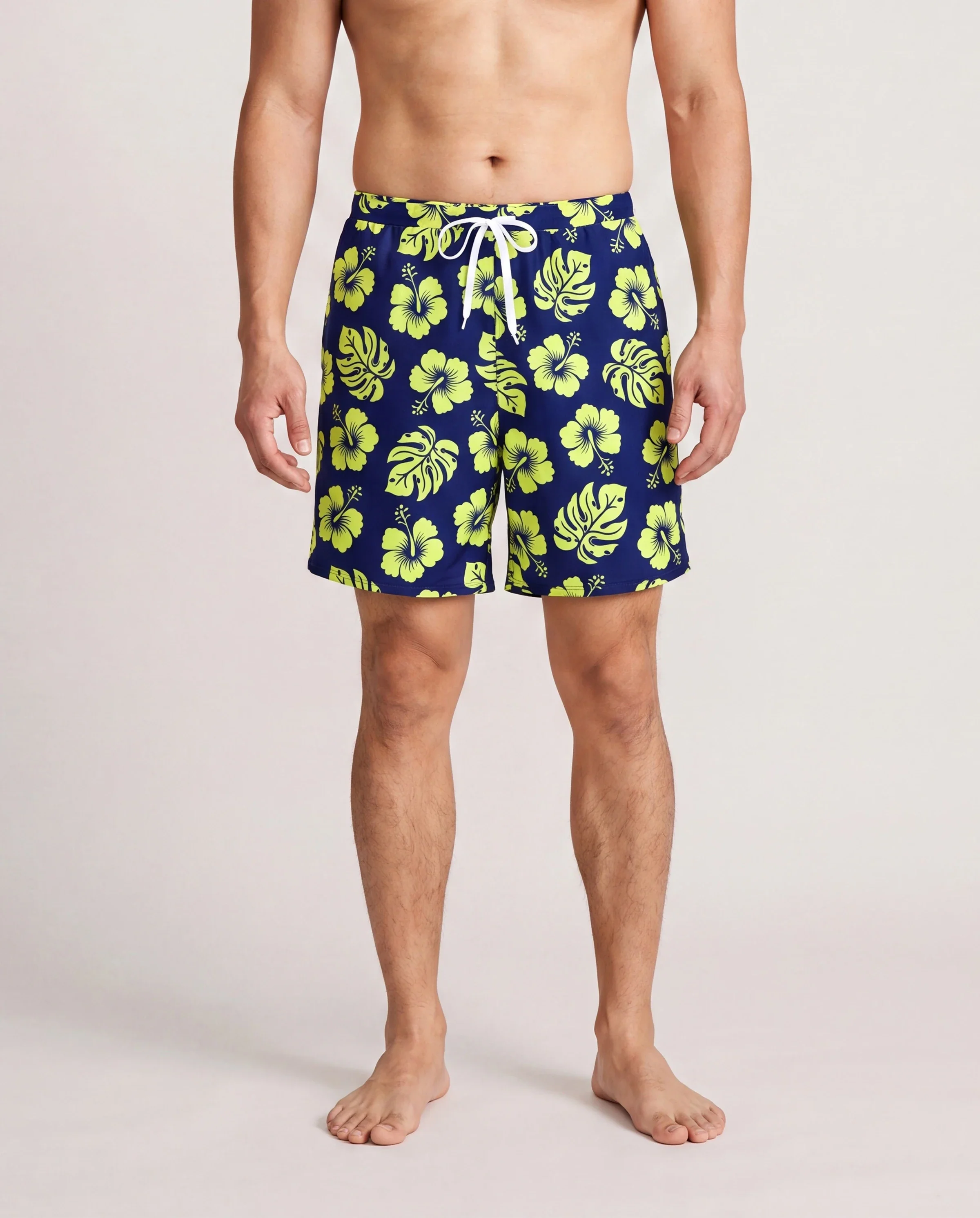 Family Matching Tropical Floral Swimsuits Halter Bikini & Swim Trunks Set Deep Blue - Image 5