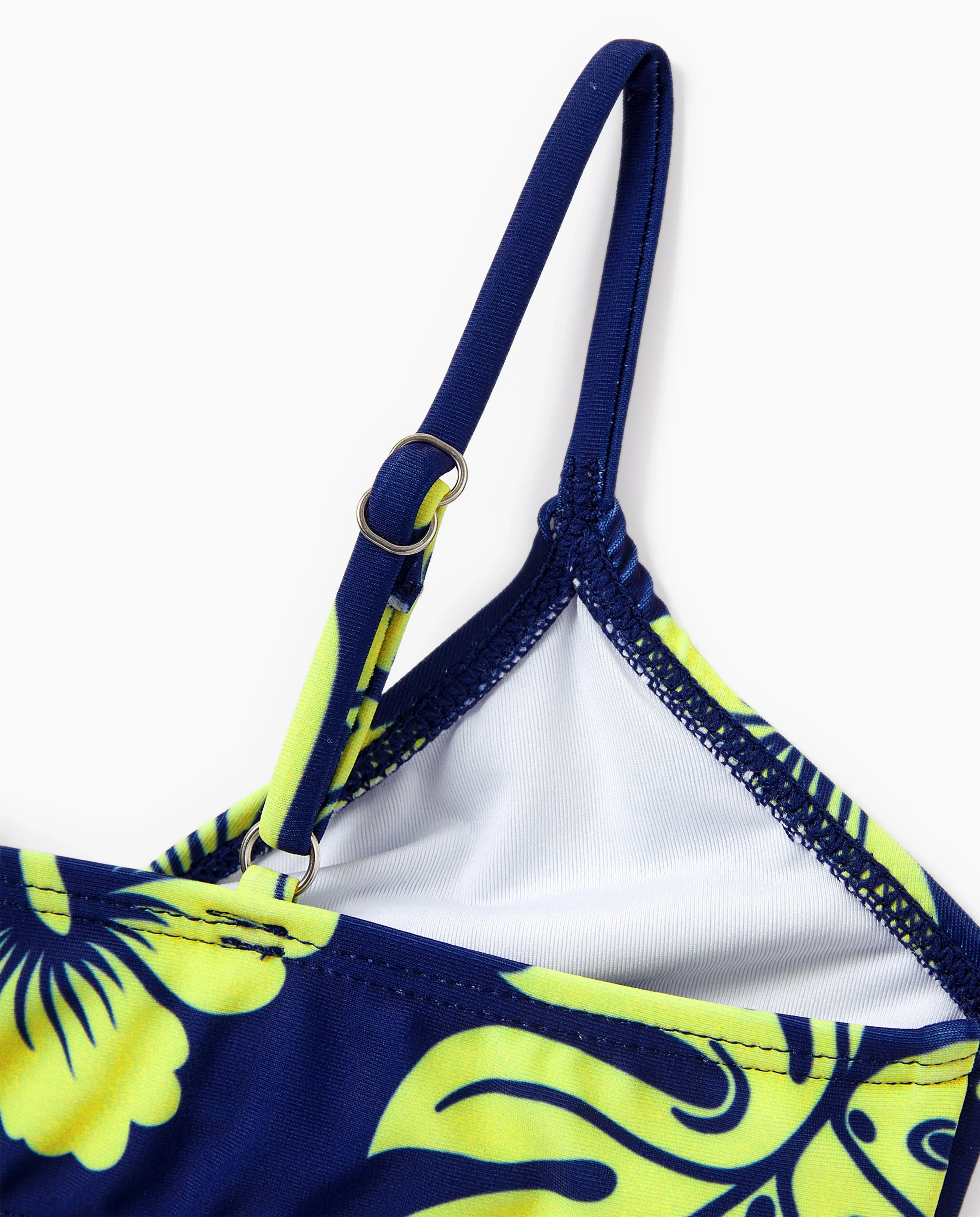 Family Matching Tropical Floral Swimsuits Halter Bikini & Swim Trunks Set Deep Blue - Image 7