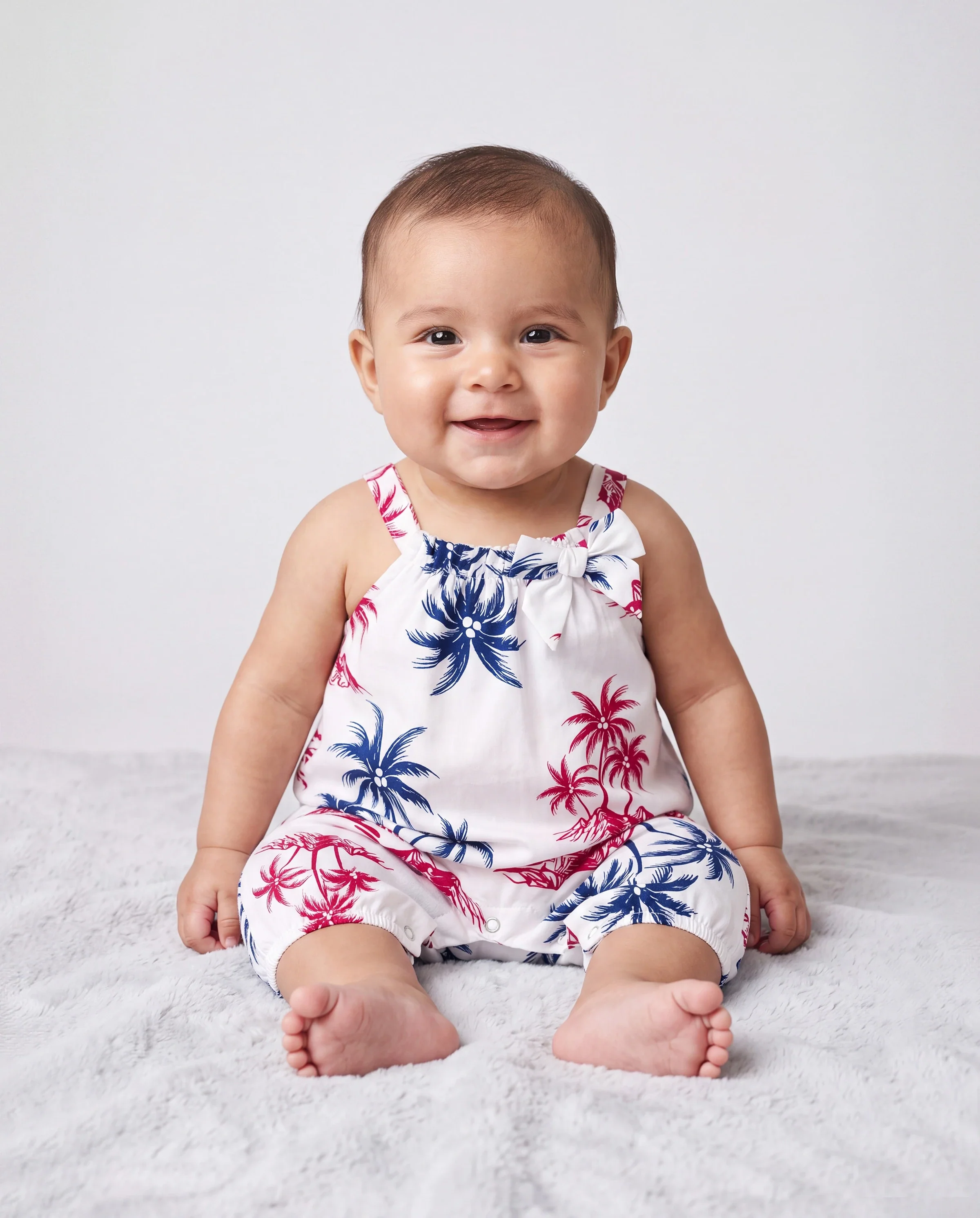 Independence Day Matching Family Outfits Red & Blue Palm Tree Print Hawaiian Vacation Clothes Summer Beach Shirt & Dress Set Multi-color - Image 4