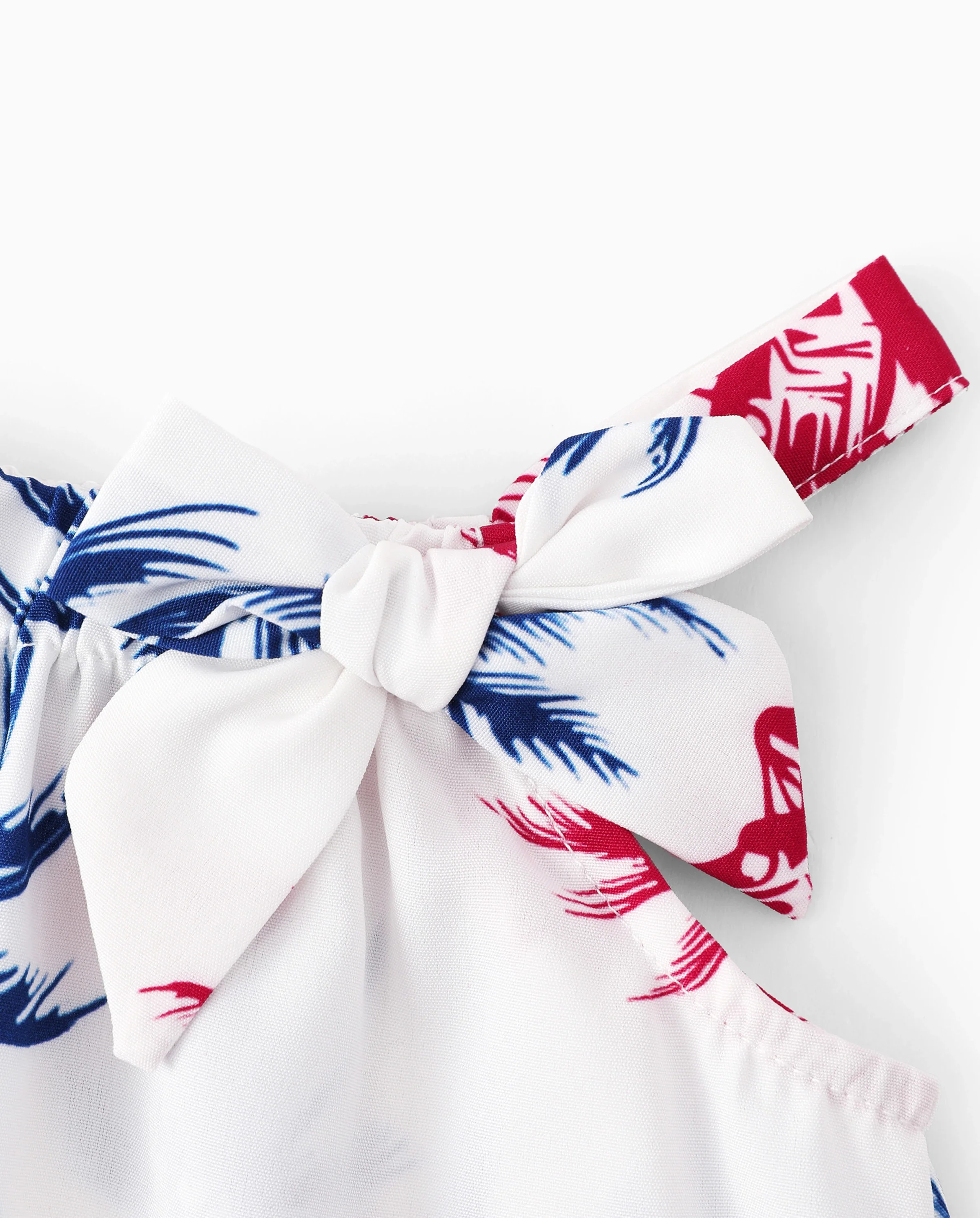 Independence Day Matching Family Outfits Red & Blue Palm Tree Print Hawaiian Vacation Clothes Summer Beach Shirt & Dress Set Multi-color - Image 8