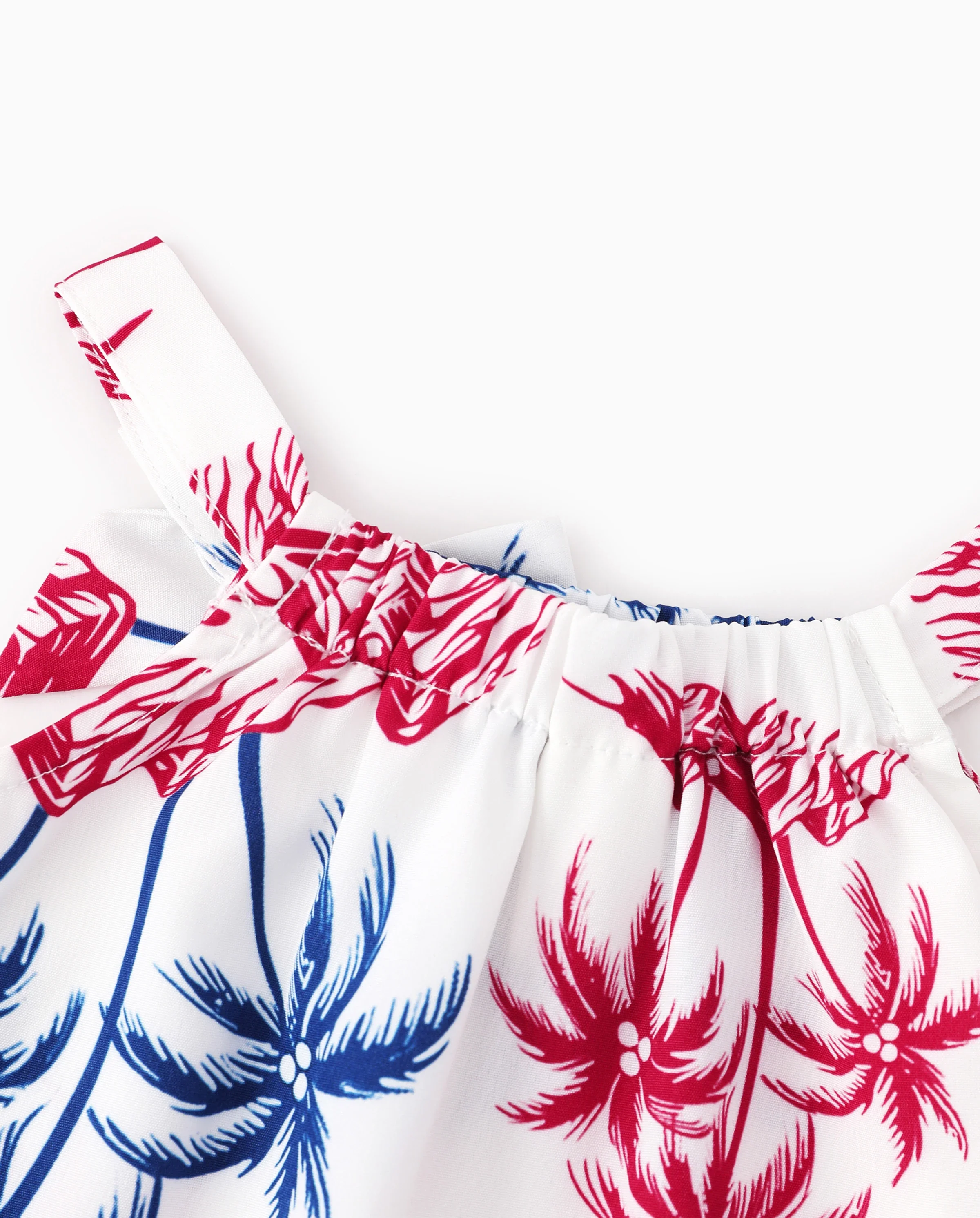Independence Day Matching Family Outfits Red & Blue Palm Tree Print Hawaiian Vacation Clothes Summer Beach Shirt & Dress Set Multi-color - Image 9